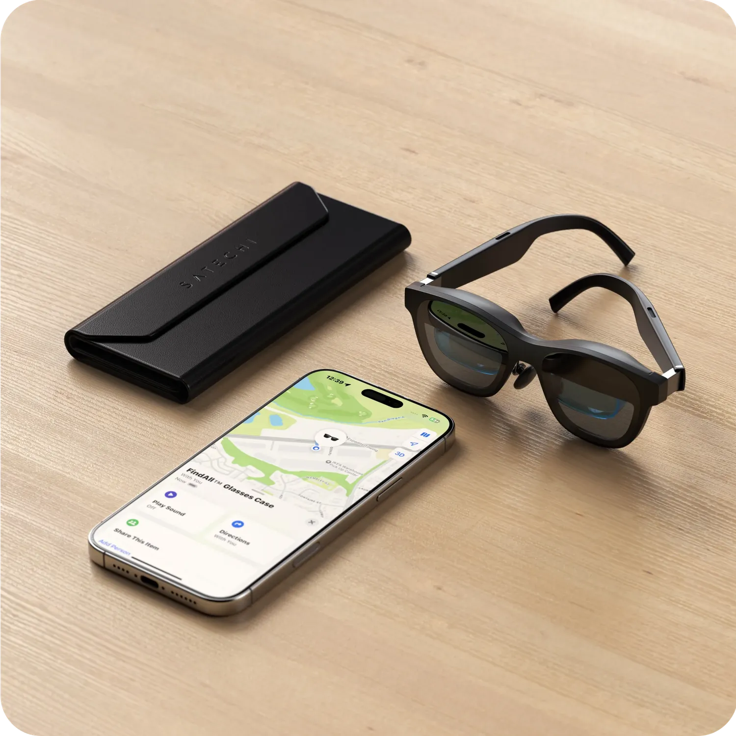 Satechi FindAll toc ochelari piele vegana negru Find My