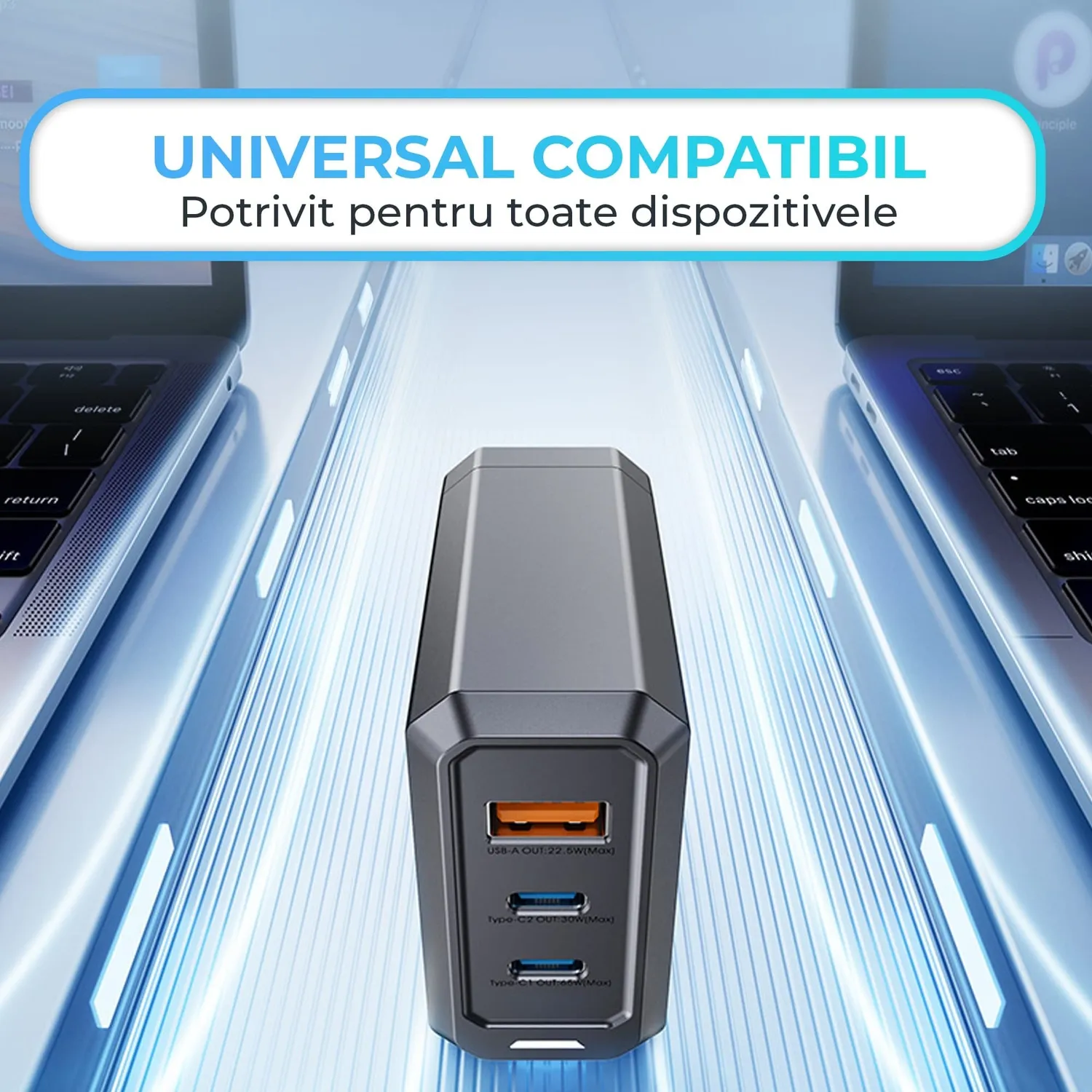 Timebox 65W 3 Porturi încărcător rețea negru fast charge