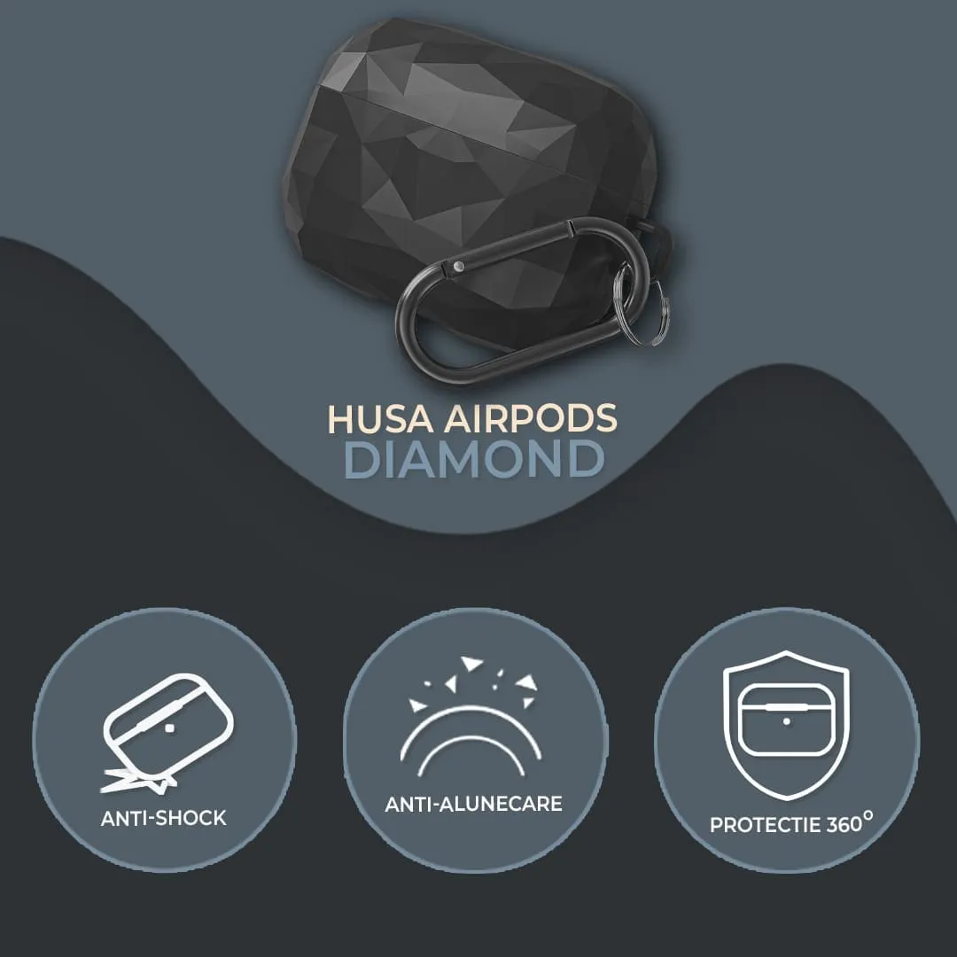 Timebox Husa AirPods Pro 1/2 Diamond Neagra Rezistenta