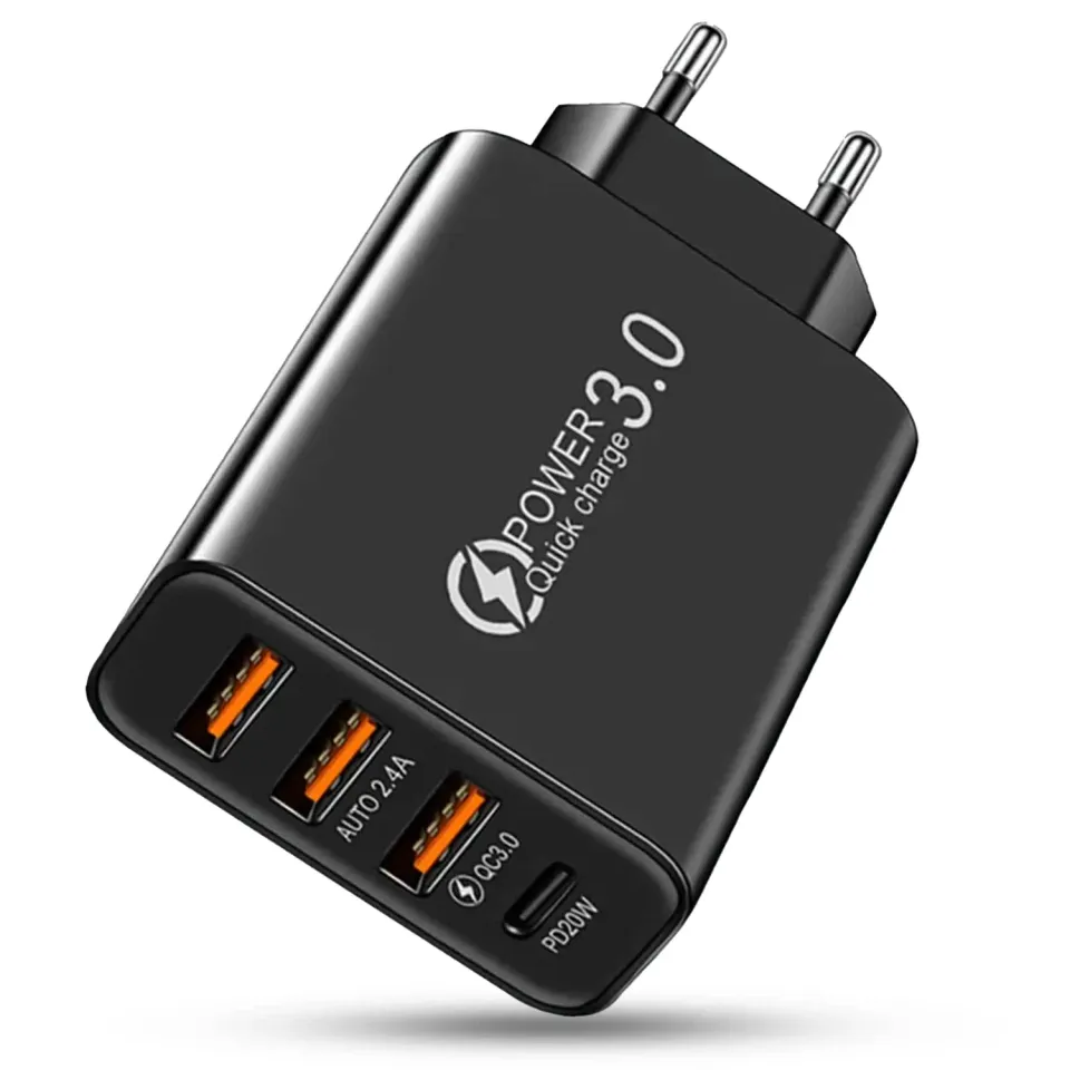 Timebox Încărcător rețea 4 porturi 20W QC 3.0 negru