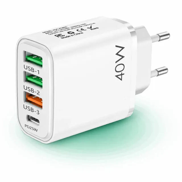 Timebox 40W Incarcator Retea 4 Porturi Alb Fast Charge