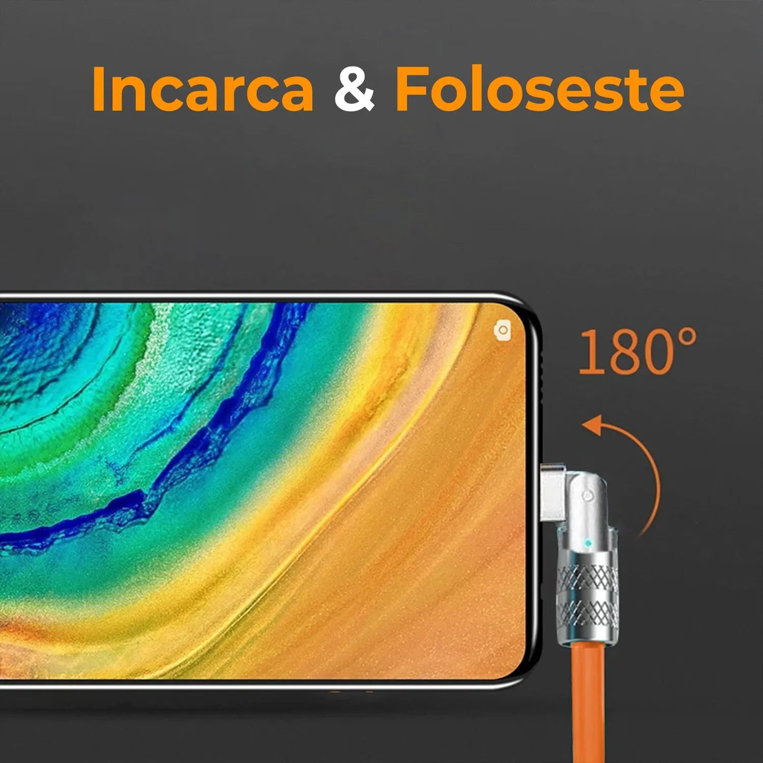 Cablu Timebox 120W USB-C 2m portocaliu 180 grade rapid