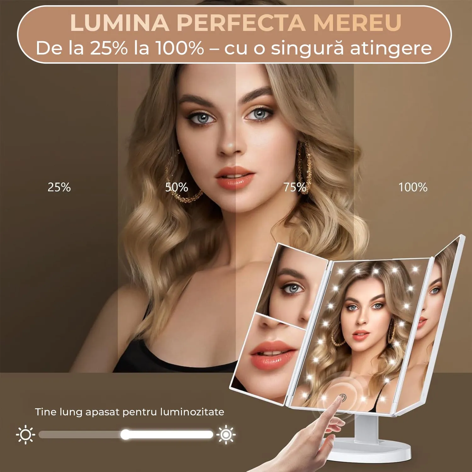 Timebox oglinda cosmetica LED 2X 3X 10X USB