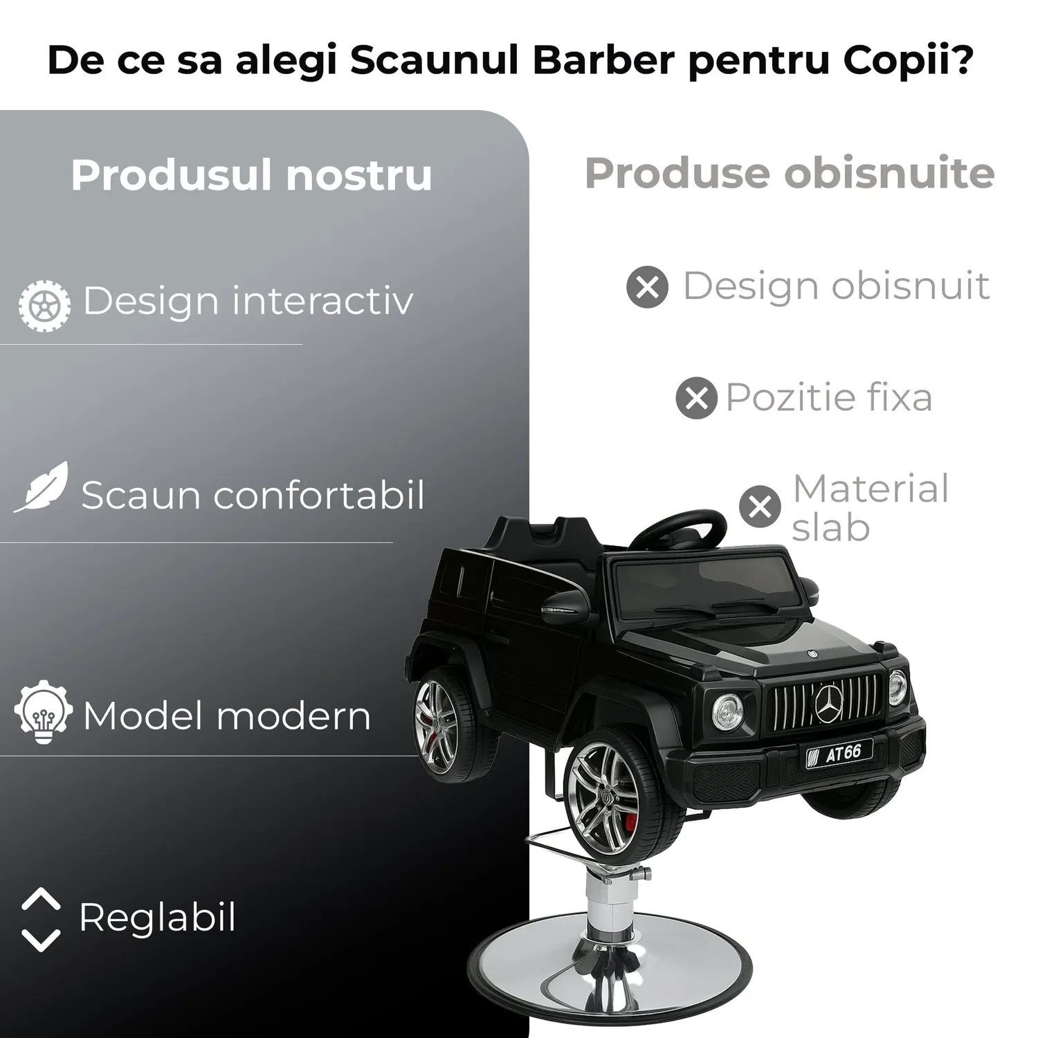 Timebox G-Class scaun frizerie copii negru cu bluetooth