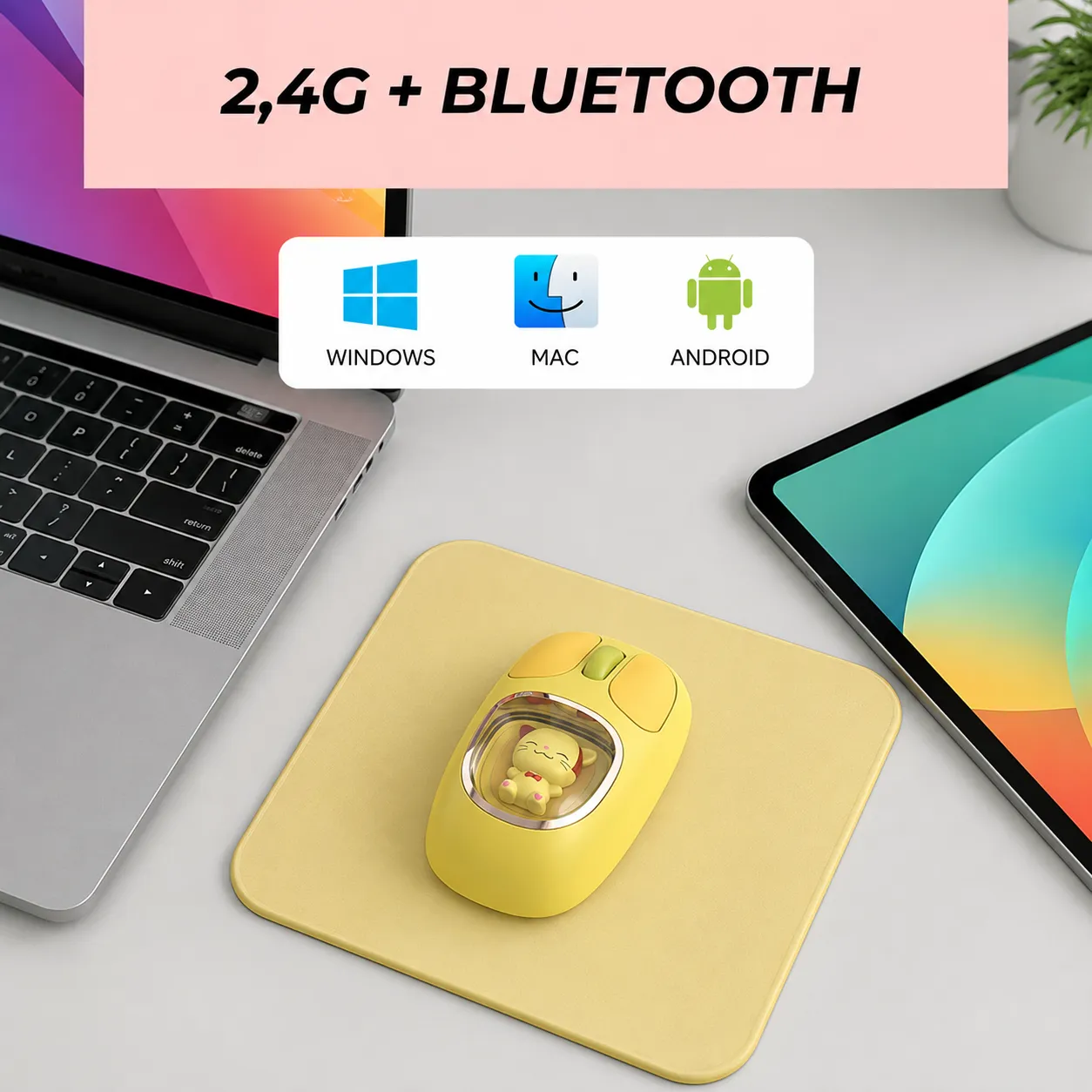 Mouse wireless Timebox 1600 DPI galben Bluetooth silentios