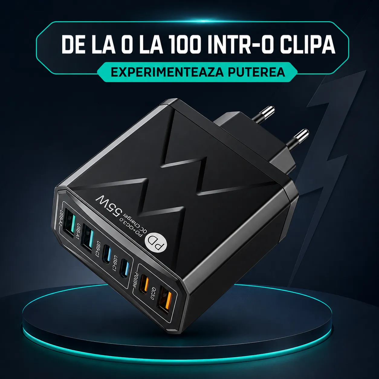 Incarcator retea Timebox 55W 6 porturi negru