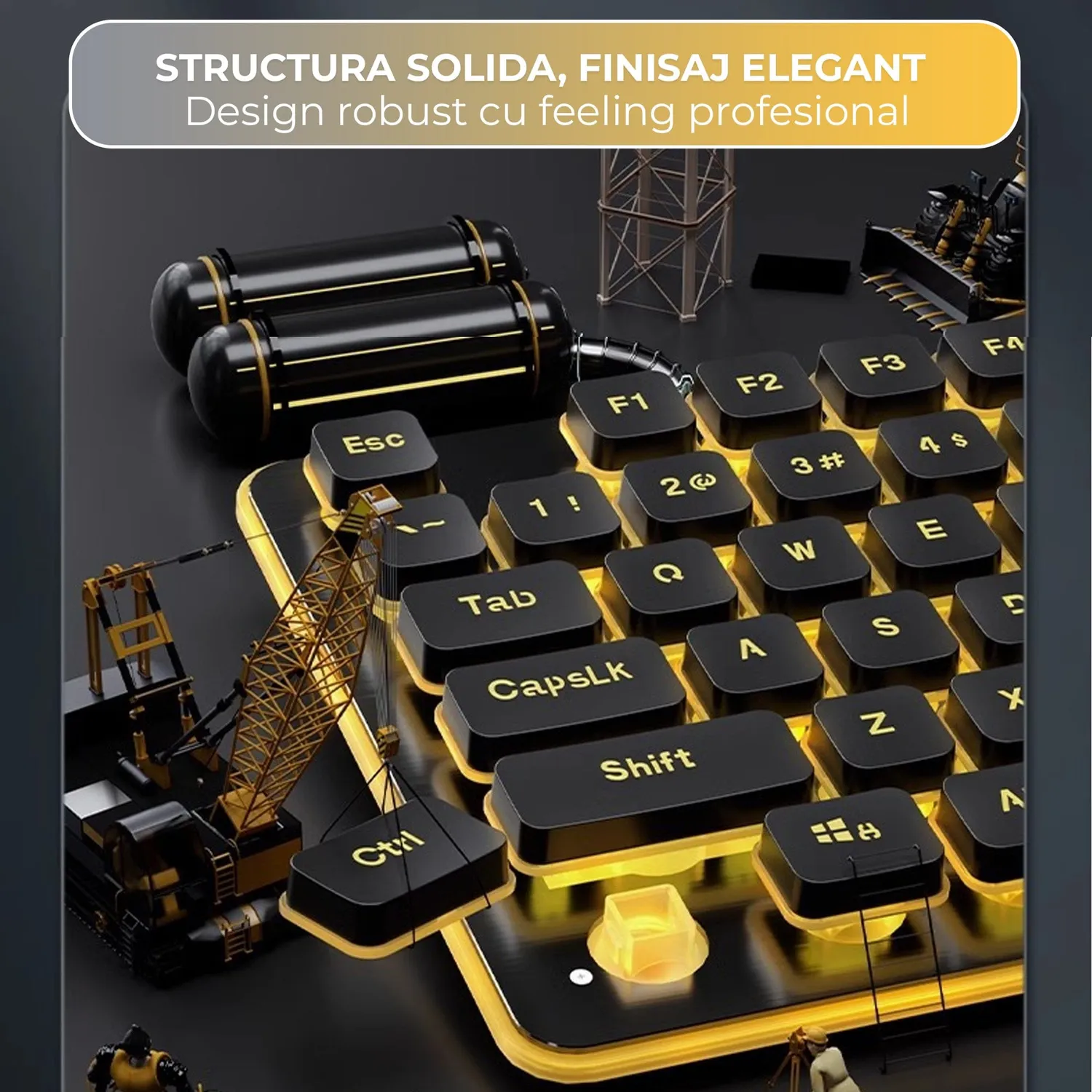 Timebox tastatură gaming silențioasă neagră iluminare portocalie