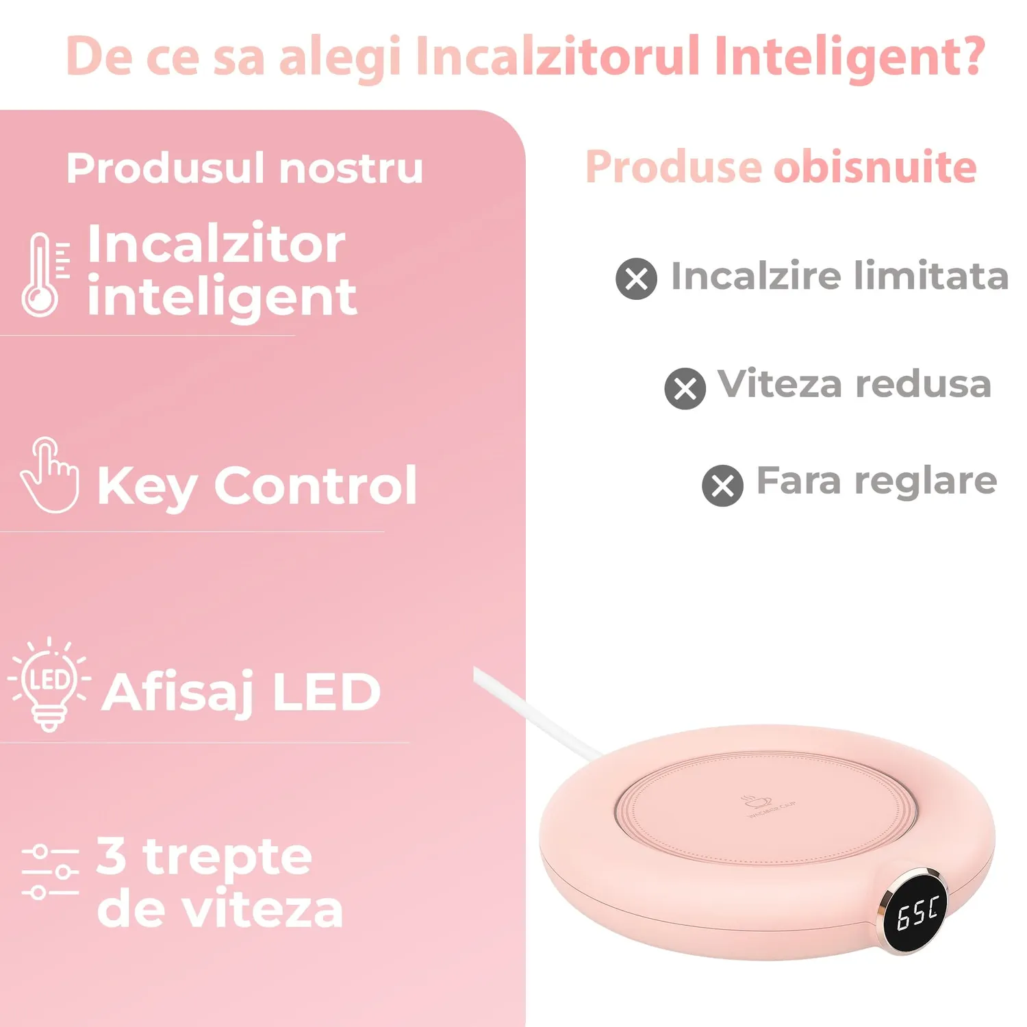 Timebox incalzitor cana USB 75C roz 3 trepte afisaj