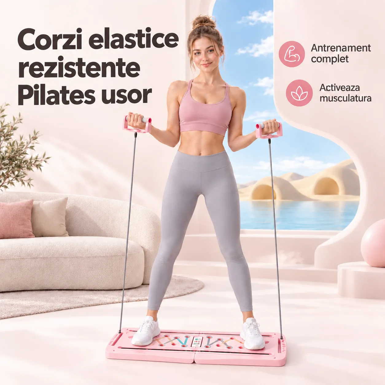 Timebox Placa fitness multifunctionala 6-in-1 roz pliabila