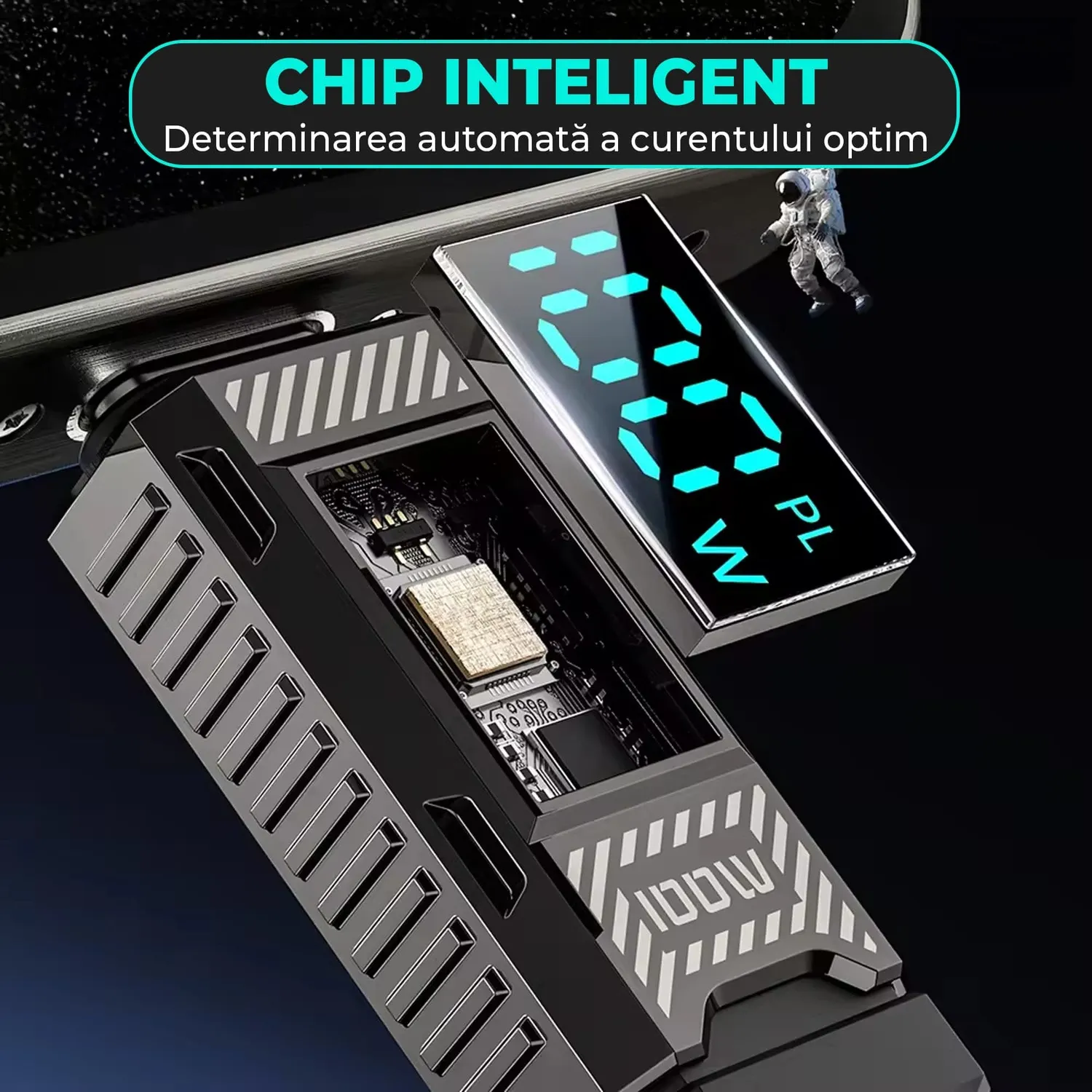 Timebox cablu USB-C la Type-C 100W 2m alb display