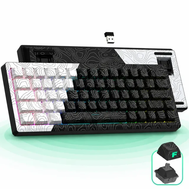 Timebox 60% Tastatură mecanică wireless alb hot-swap RGB