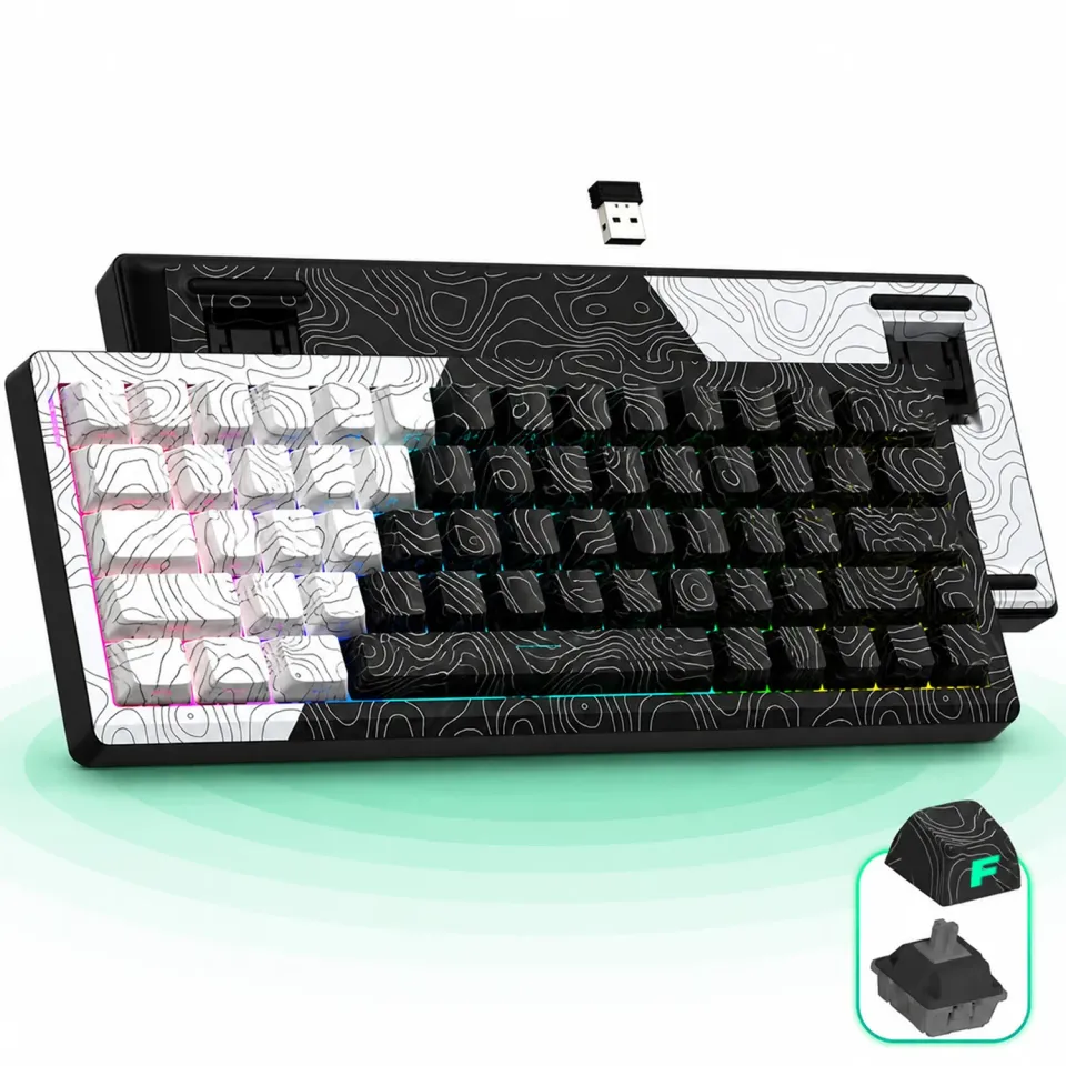 Timebox 60% Tastatură mecanică wireless alb hot-swap RGB
