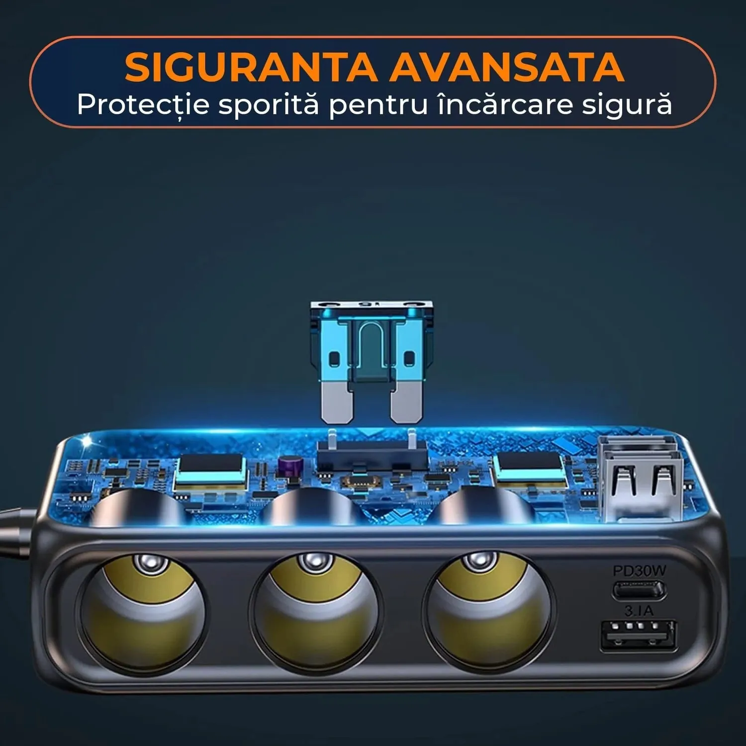 Pachet auto Timebox 171W încărcător + cablu Type-C alb