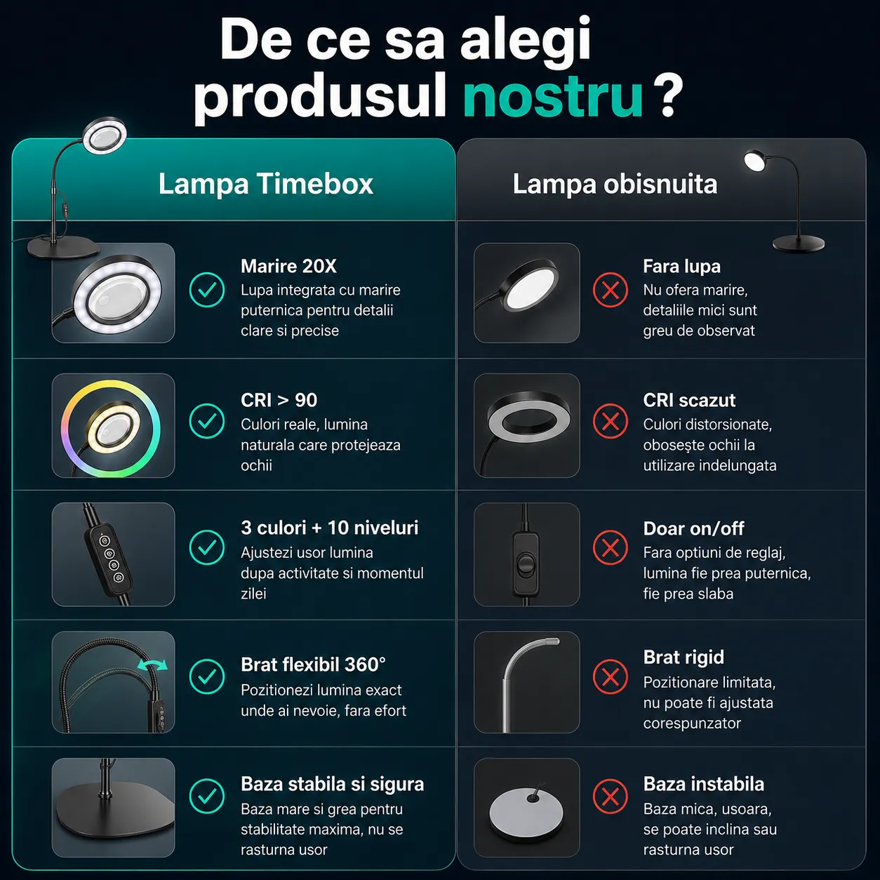 Timebox 20X lampa cu lupa podea reglabila 3 culori