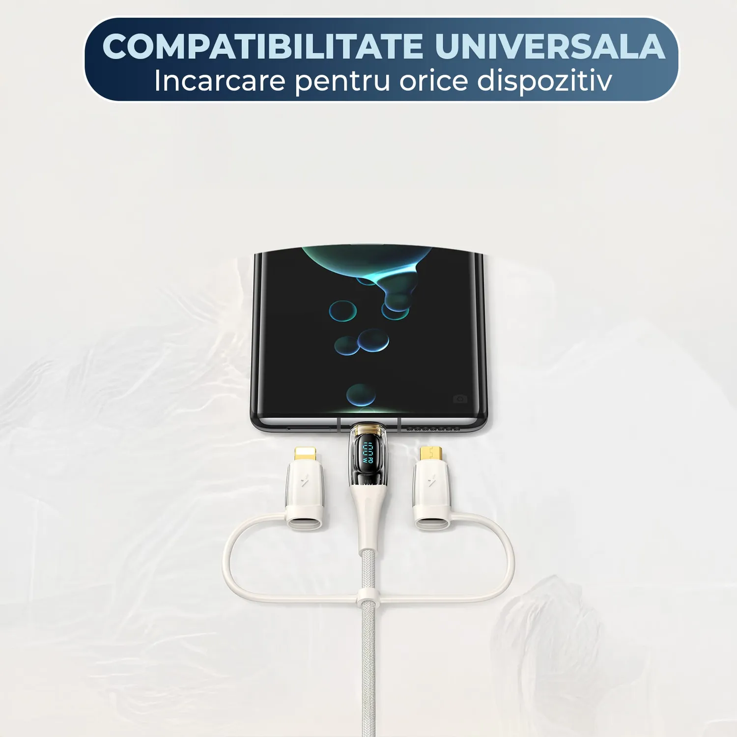 Cablu 5 în 1 Timebox 100W 1,2m bej USB-C