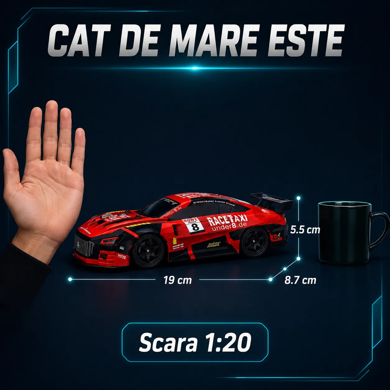 Timebox mașină telecomandă drift 1:20 roșie 30km/h