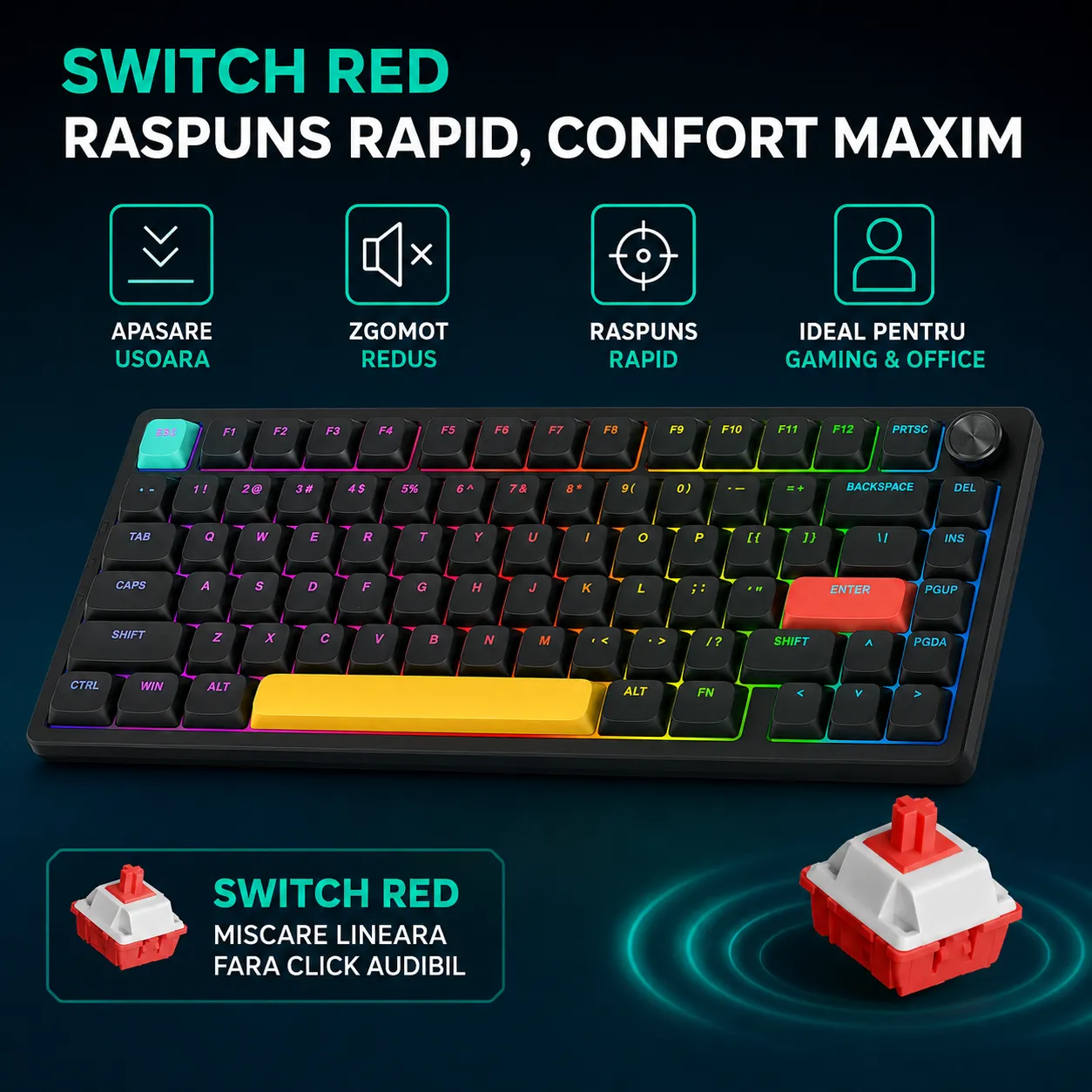 Timebox 75% tastatura mecanica wireless RGB low-profile