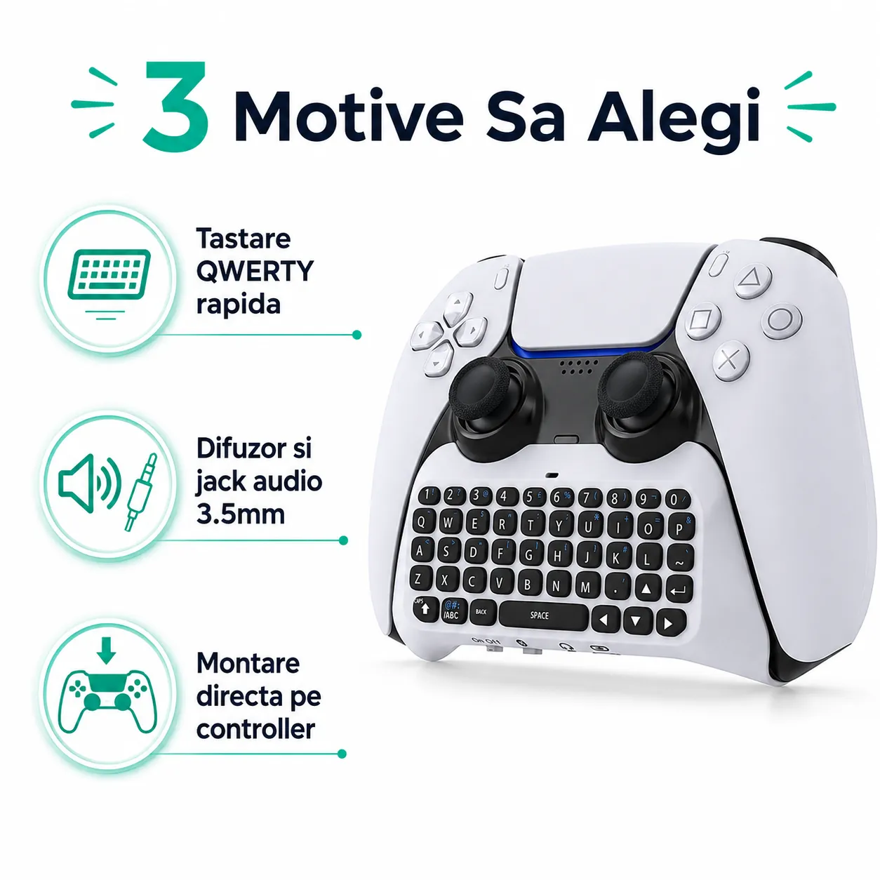 Timebox Chatpad Tastatura Wireless PS5 Bluetooth Alb
