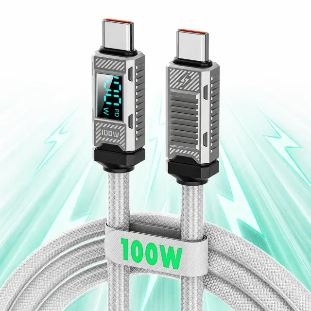 Timebox cablu USB-C la Type-C 100W 2m alb display