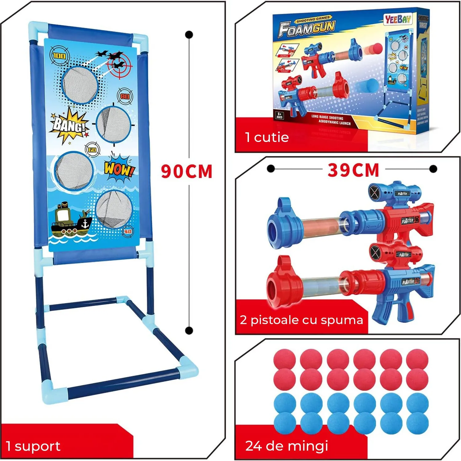 Timebox set 2 pusti copii cu tinta 24 bile spuma 6-12 ani