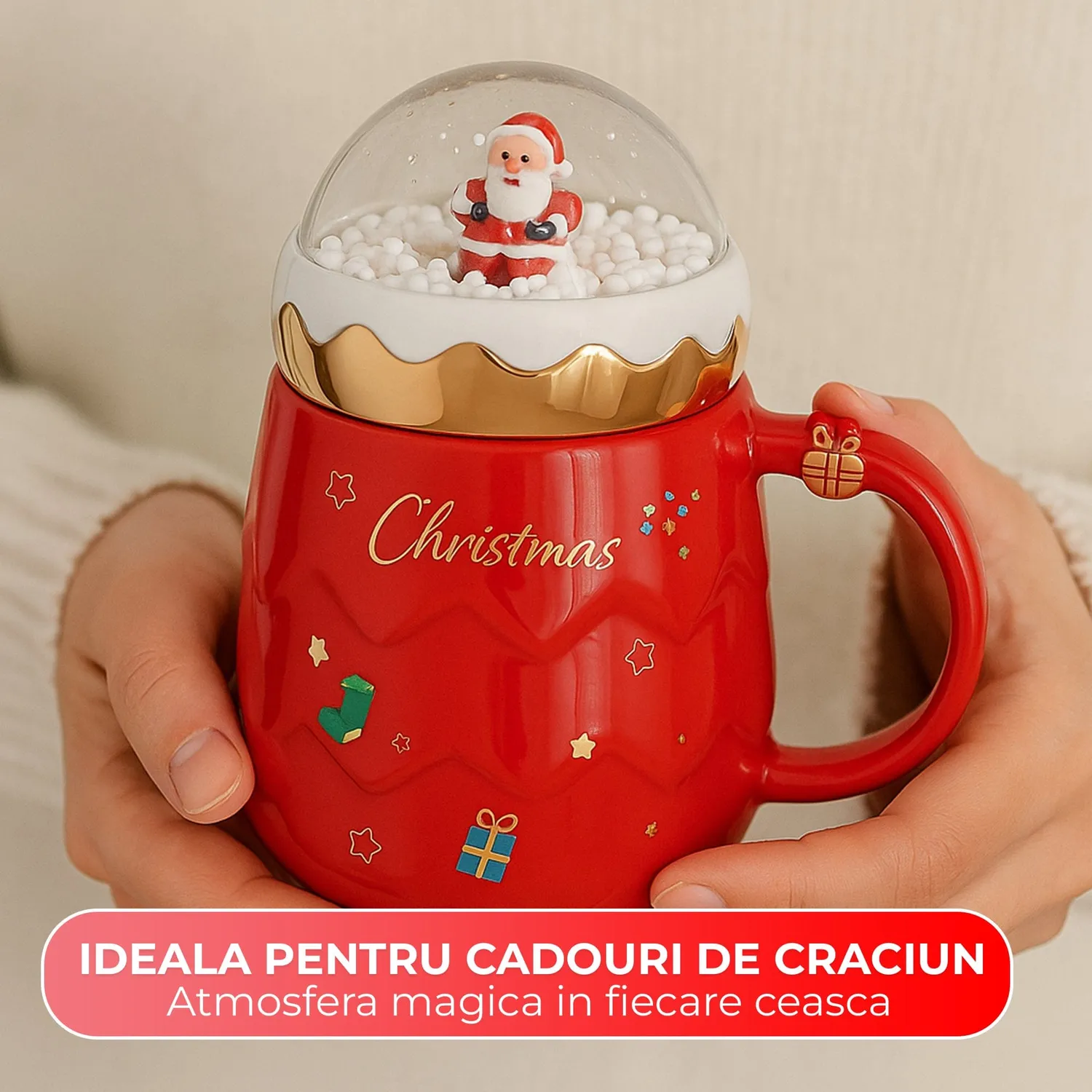 Timebox Cana Ceramica Craciun Snow-Globe 500ml Rosu