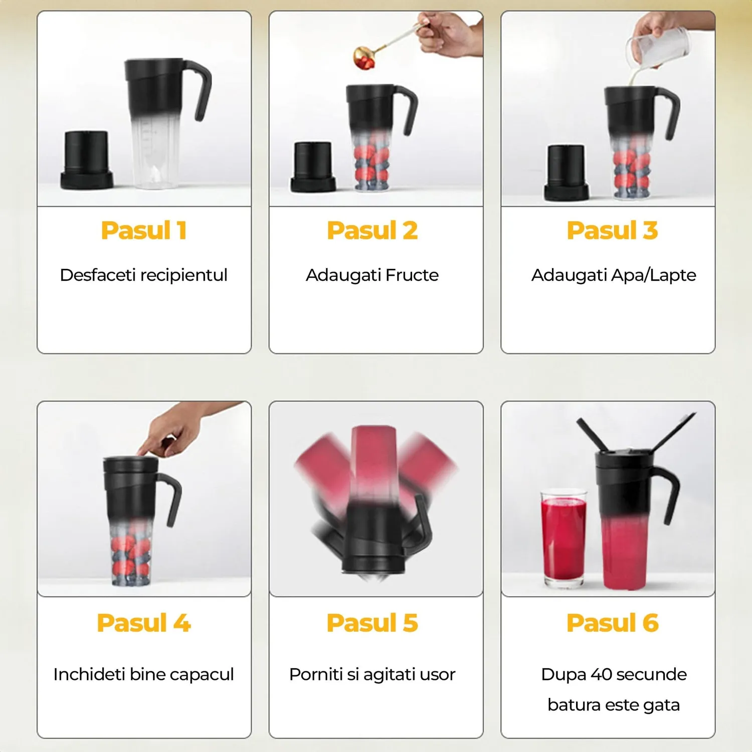 Timebox Mini Blender Portabil alb 470ml 4000mAh