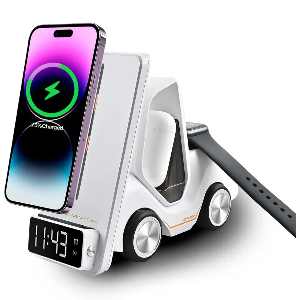 Timebox incarcator wireless 3in1 15W alb MagSafe