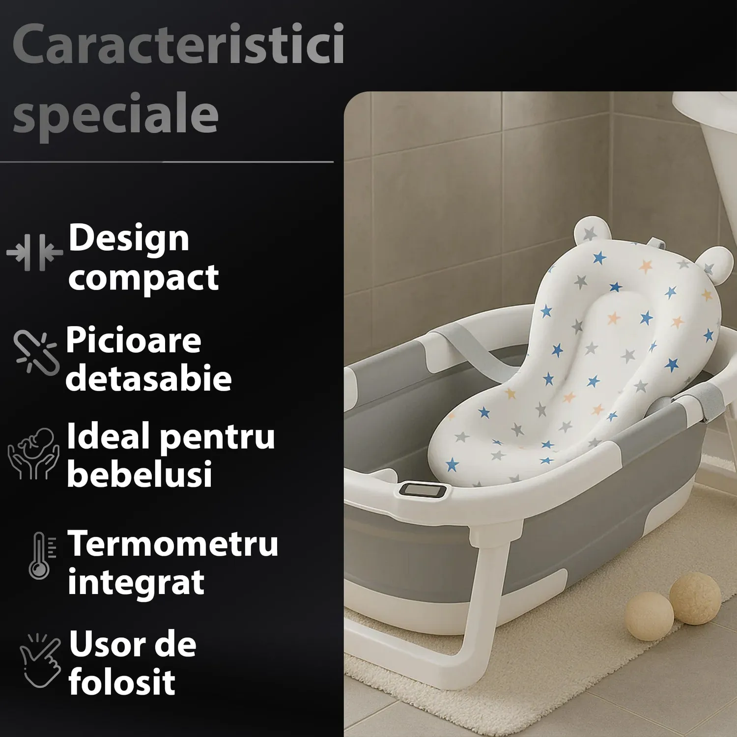 Timebox Cadita Bebe Pliabila alba termometru pernuta