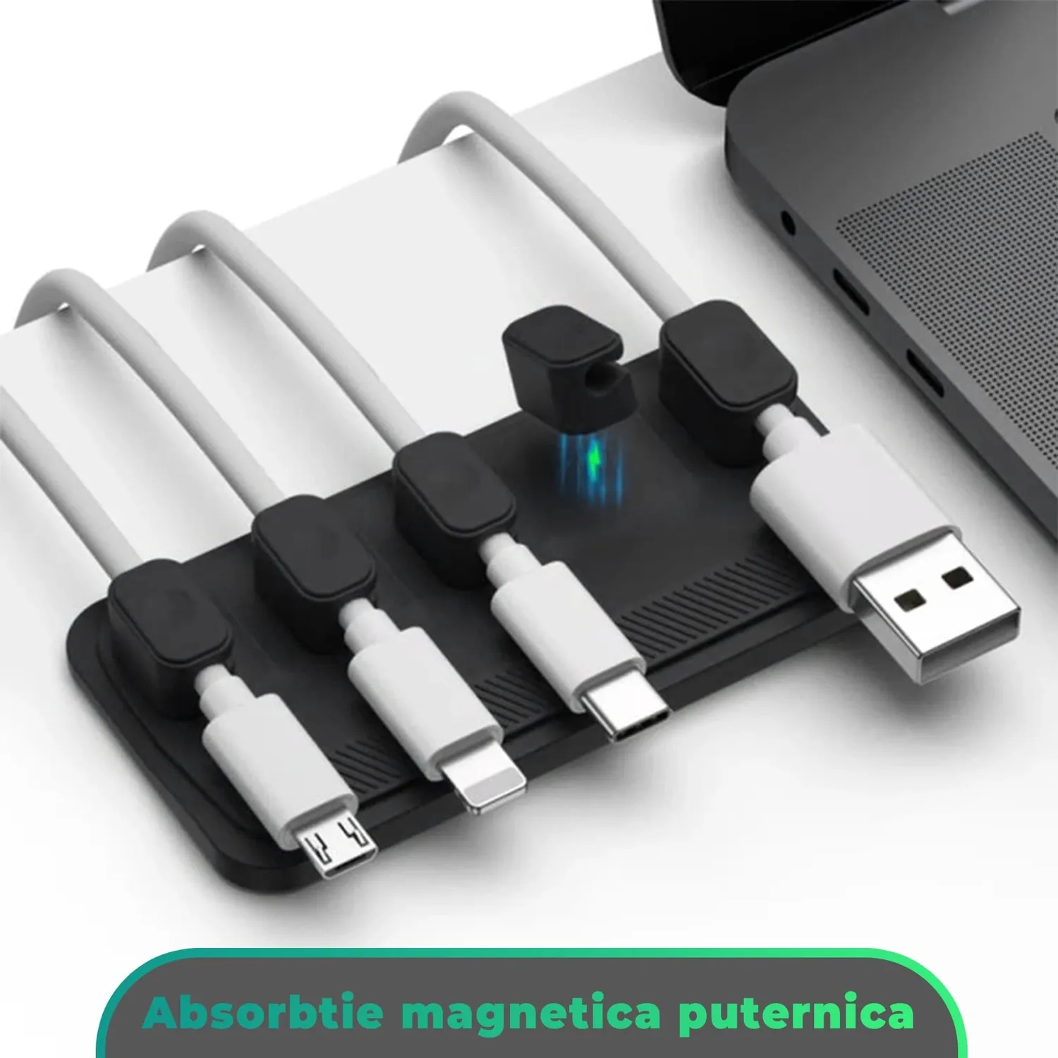 Timebox organizator cabluri magnetic 5 locuri negru silicon