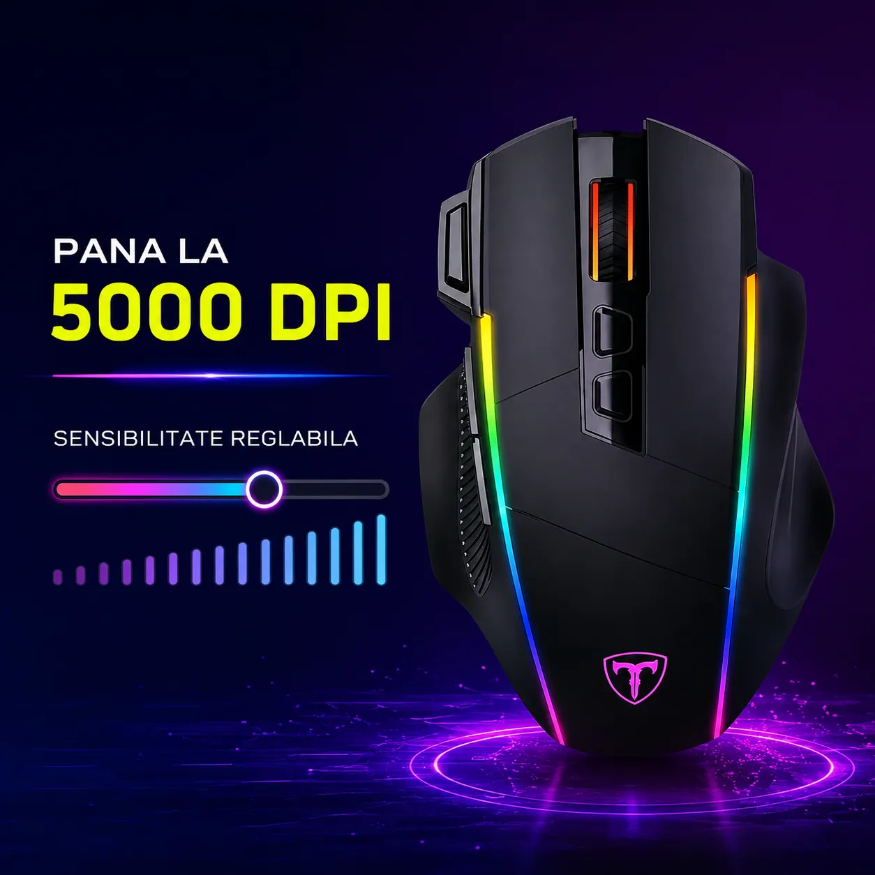 Mouse gaming Timebox 5000 DPI USB RGB negru