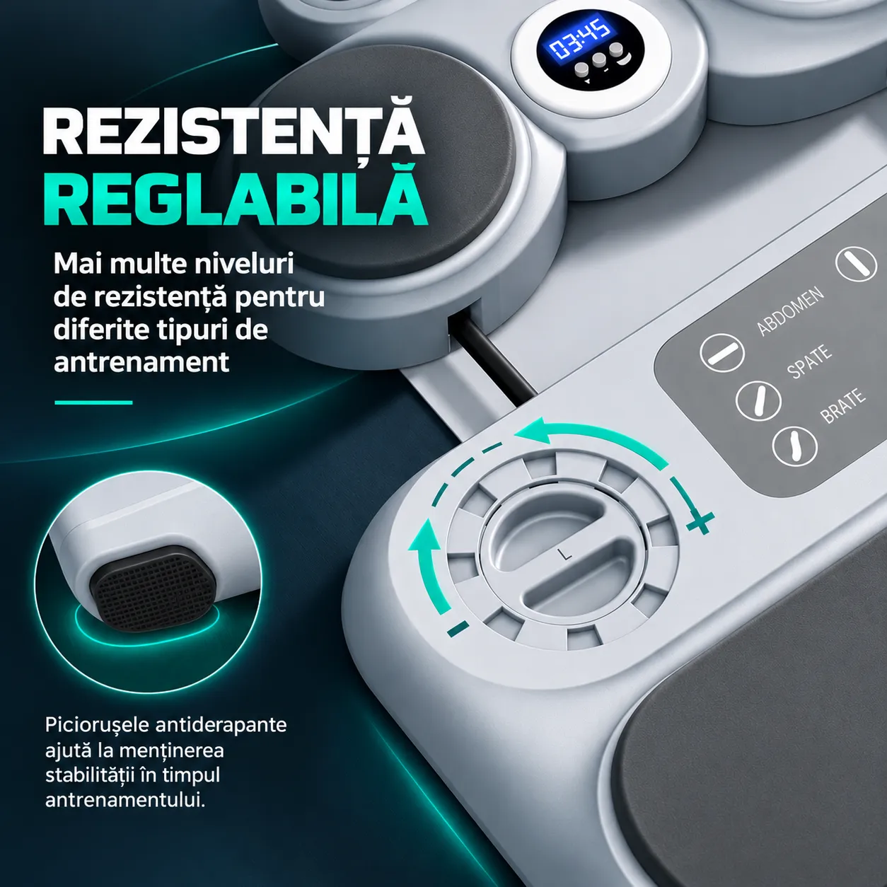 Timebox 6-in-1 placa fitness gri cu timer si corzi elastice