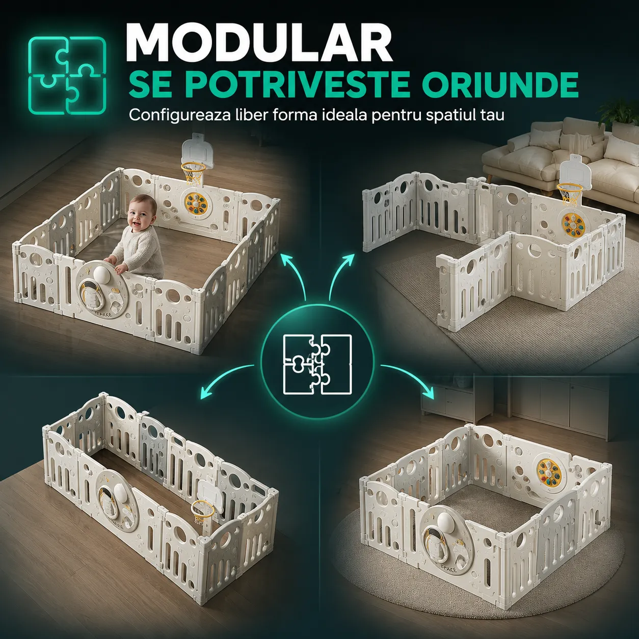 Timebox Modular țarc joacă bebeluși gri/bej