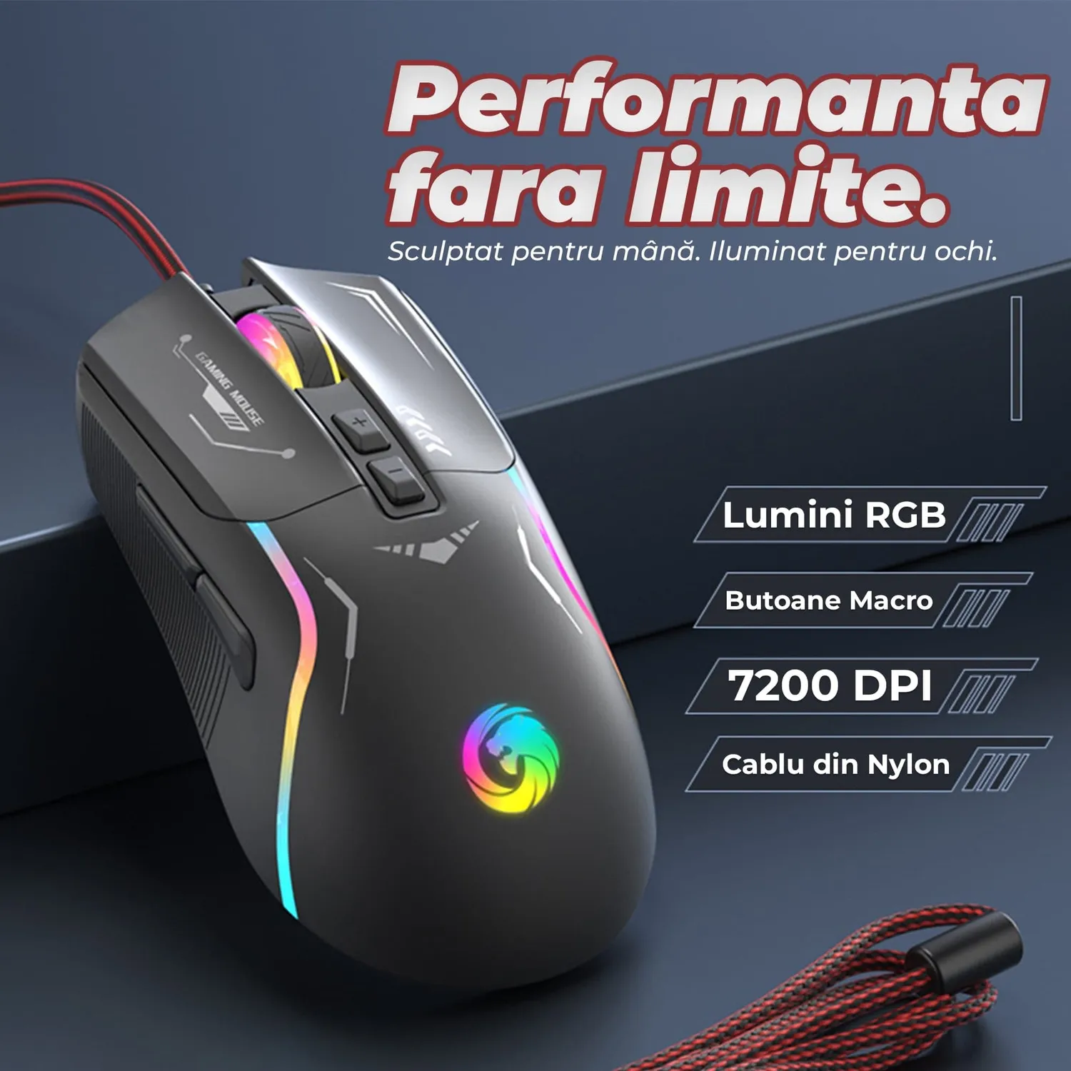 Timebox 7200 DPI mouse gaming negru RGB fast charge