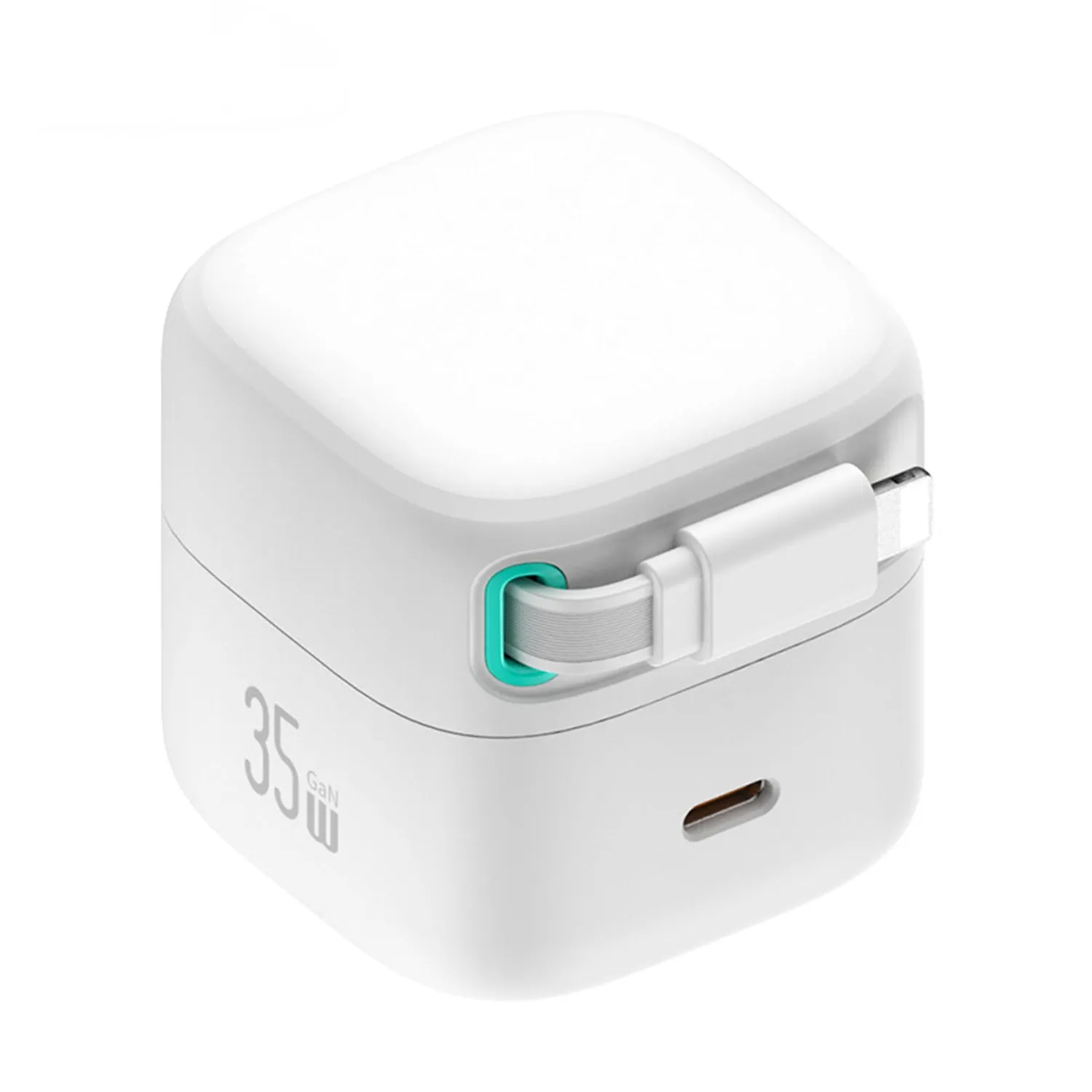 Timebox Incarcator Retea 35W 2x USB-C Cablu retractabil Alb