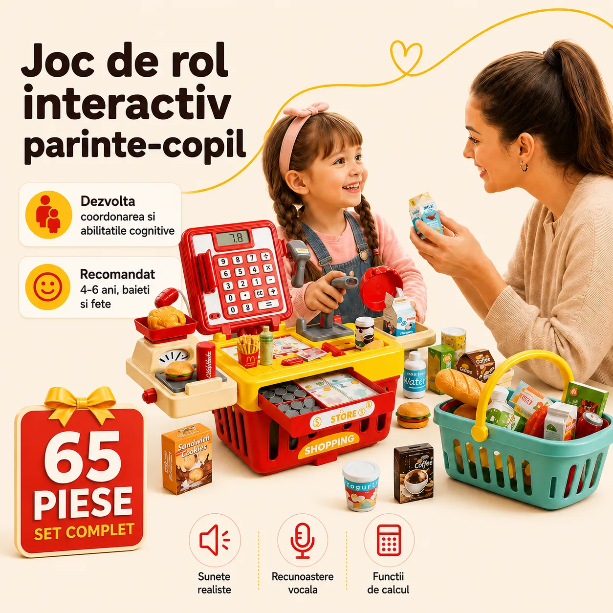 Timebox Casa de marcat jucarie set 65 piese 4-6 ani