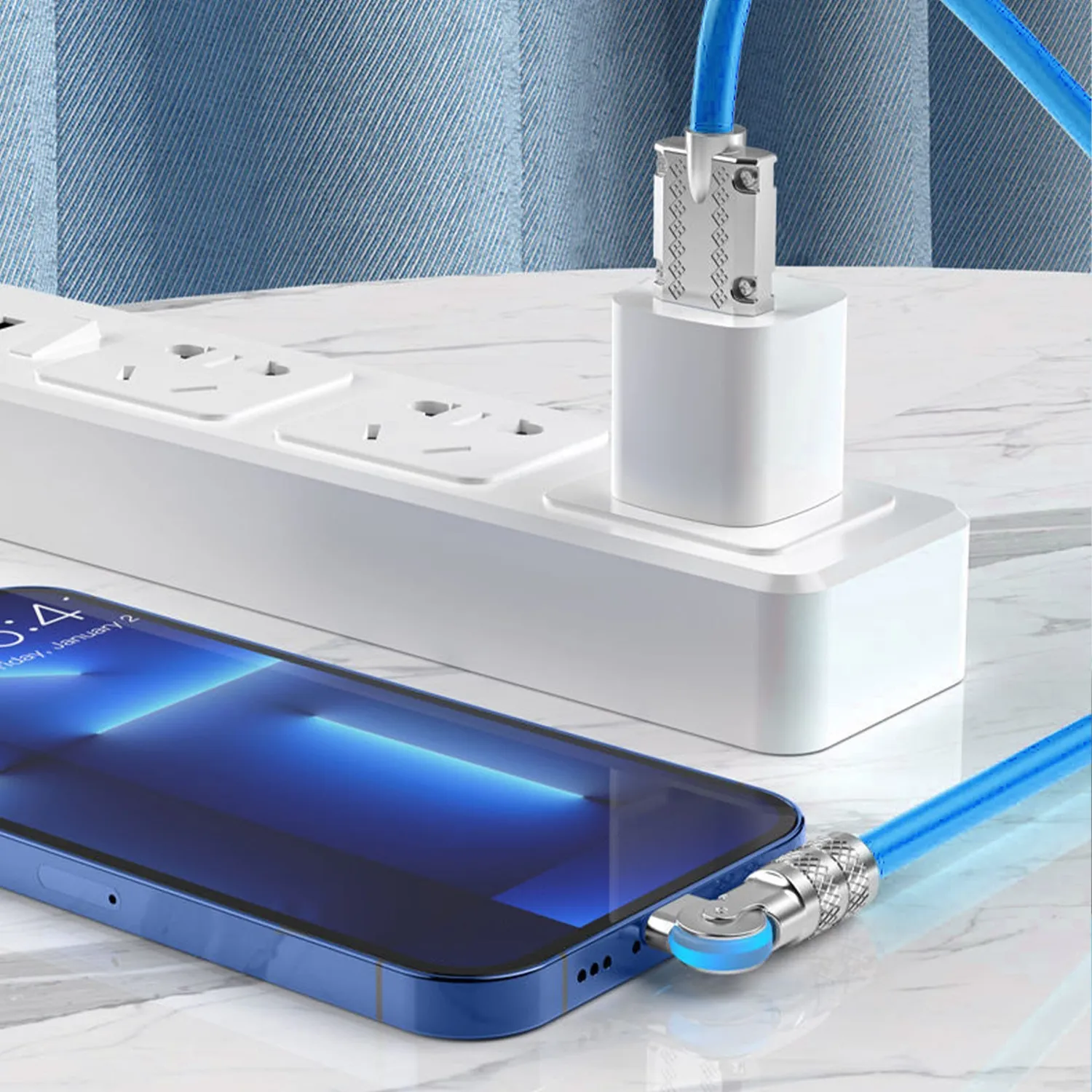 Timebox Cablu USB la USB-C 120W 2m Albastru LED 180°