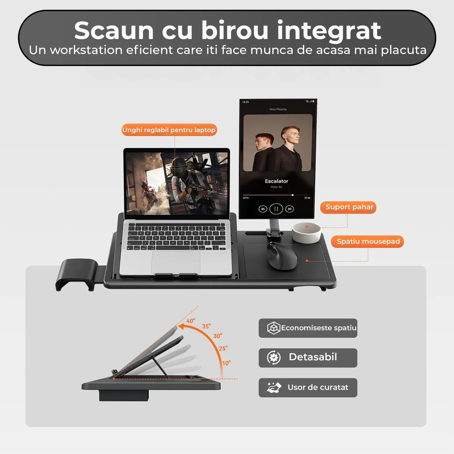 Timebox 2 in 1 scaun birou negru ergonomic