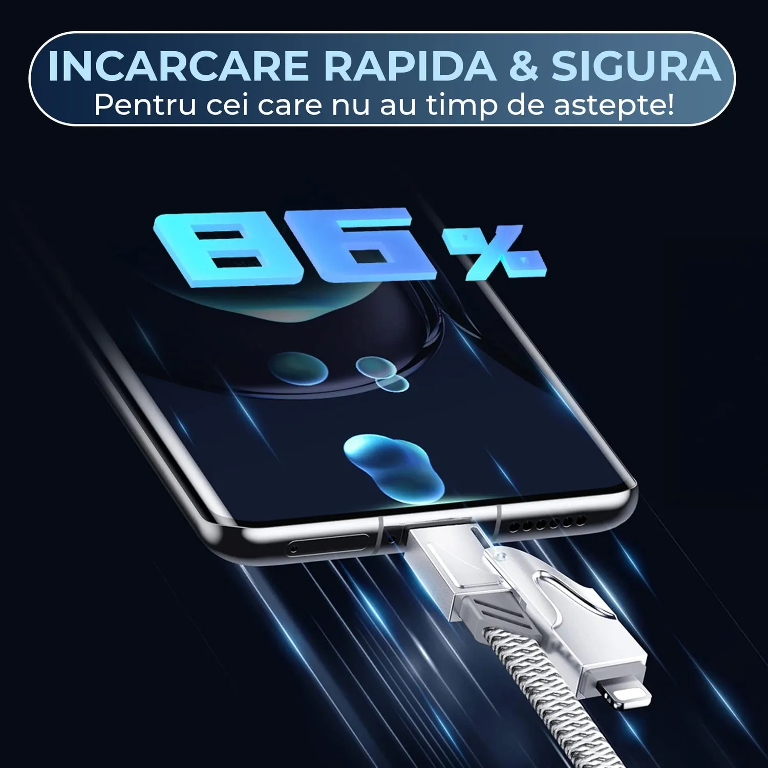 Timebox 4 in 1 cablu incarcare rapida 100W 1.2m alb