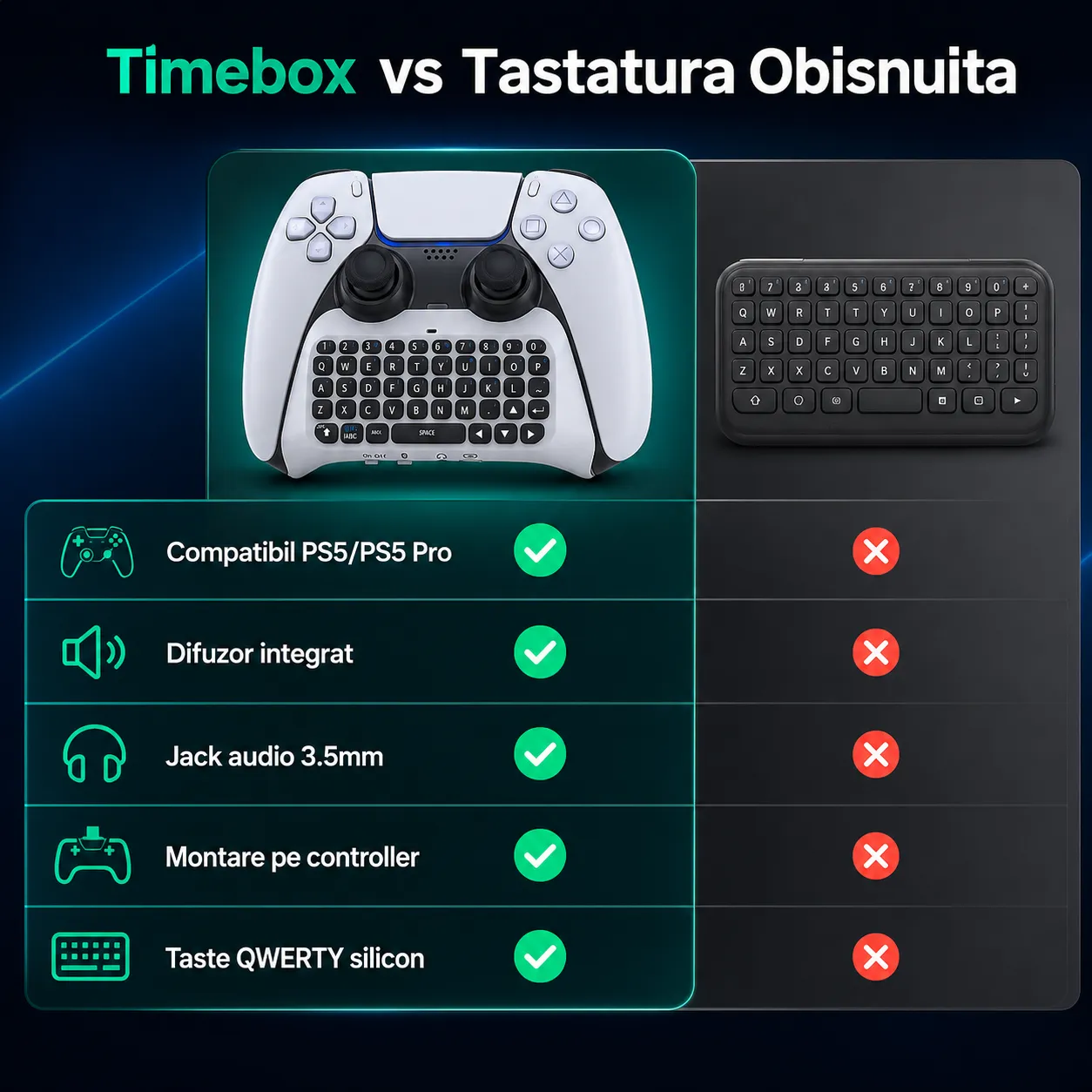 Timebox Chatpad Tastatura Wireless PS5 Bluetooth Alb