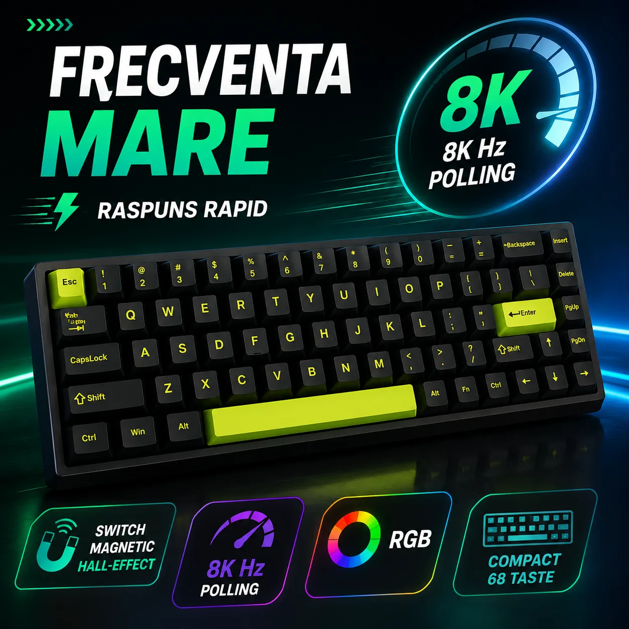 Timebox 68 tastatura gaming Hall-Effect magnetica negru