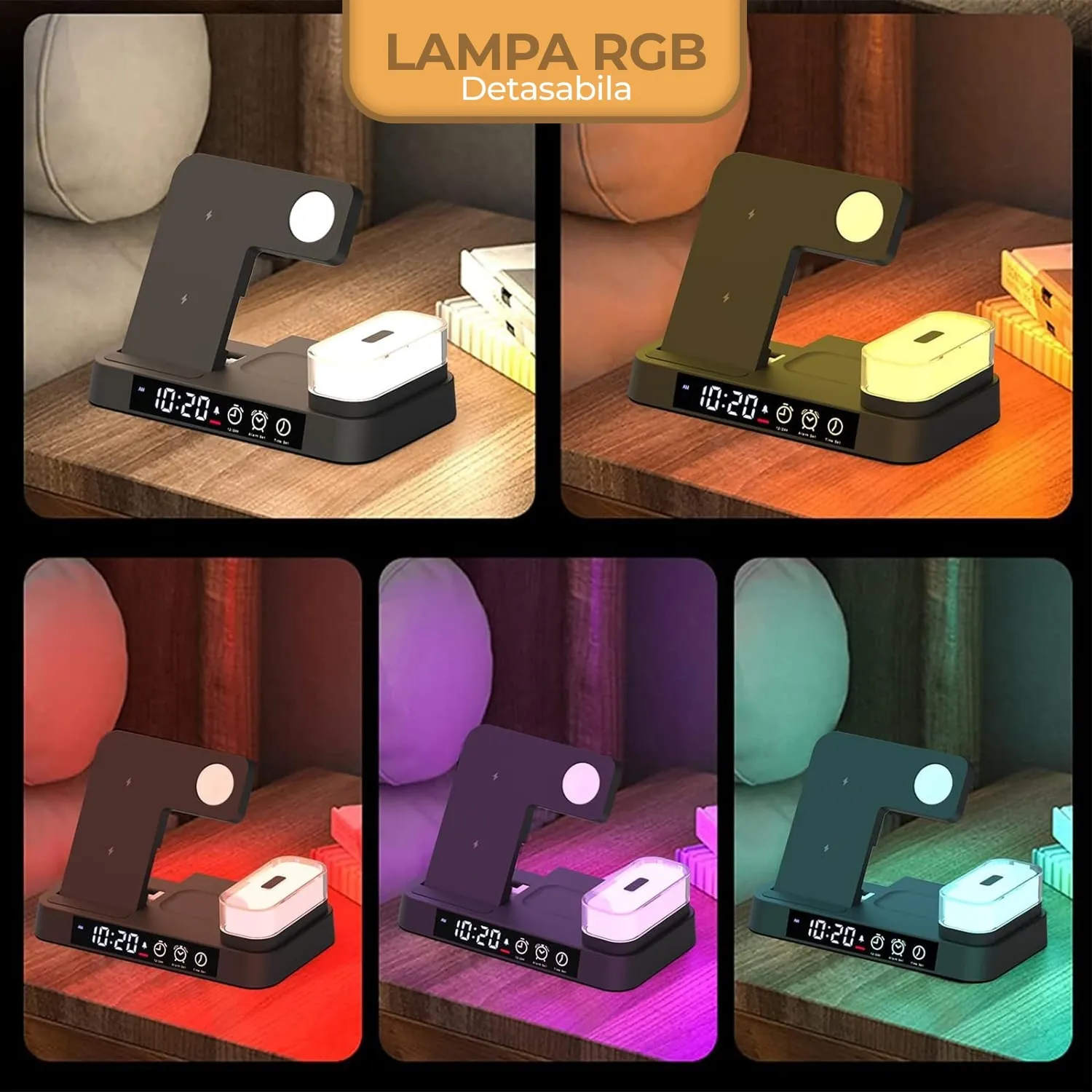 Timebox 20W incarcator wireless 5 in 1 cu lampa detasabila