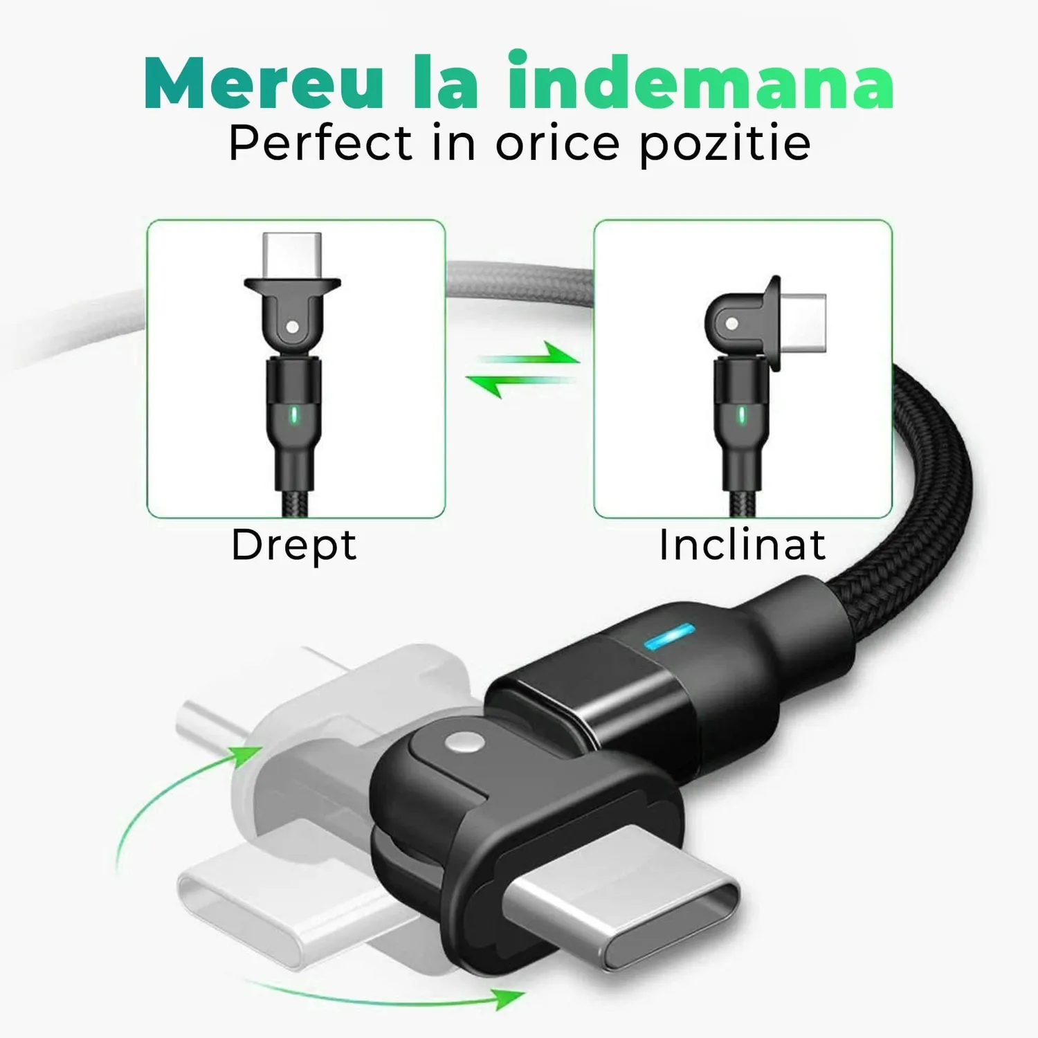 Timebox 60W cablu incarcare USB-C 2m negru rotativ