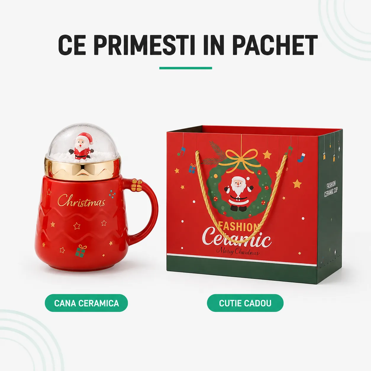 Timebox Cana Ceramica Craciun Snow-Globe 500ml Rosu