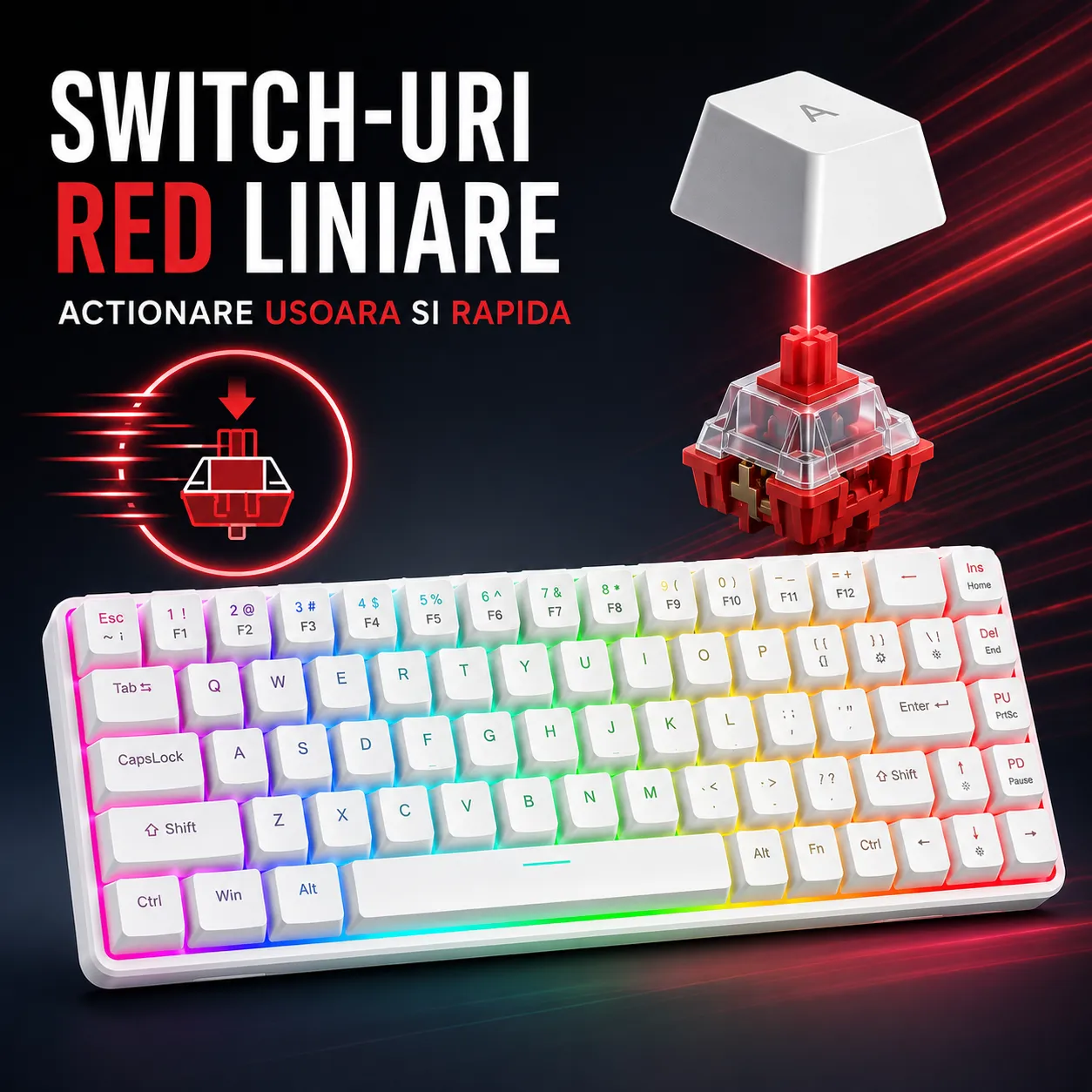 Timebox 60% tastatură gaming Red Switch RGB albă