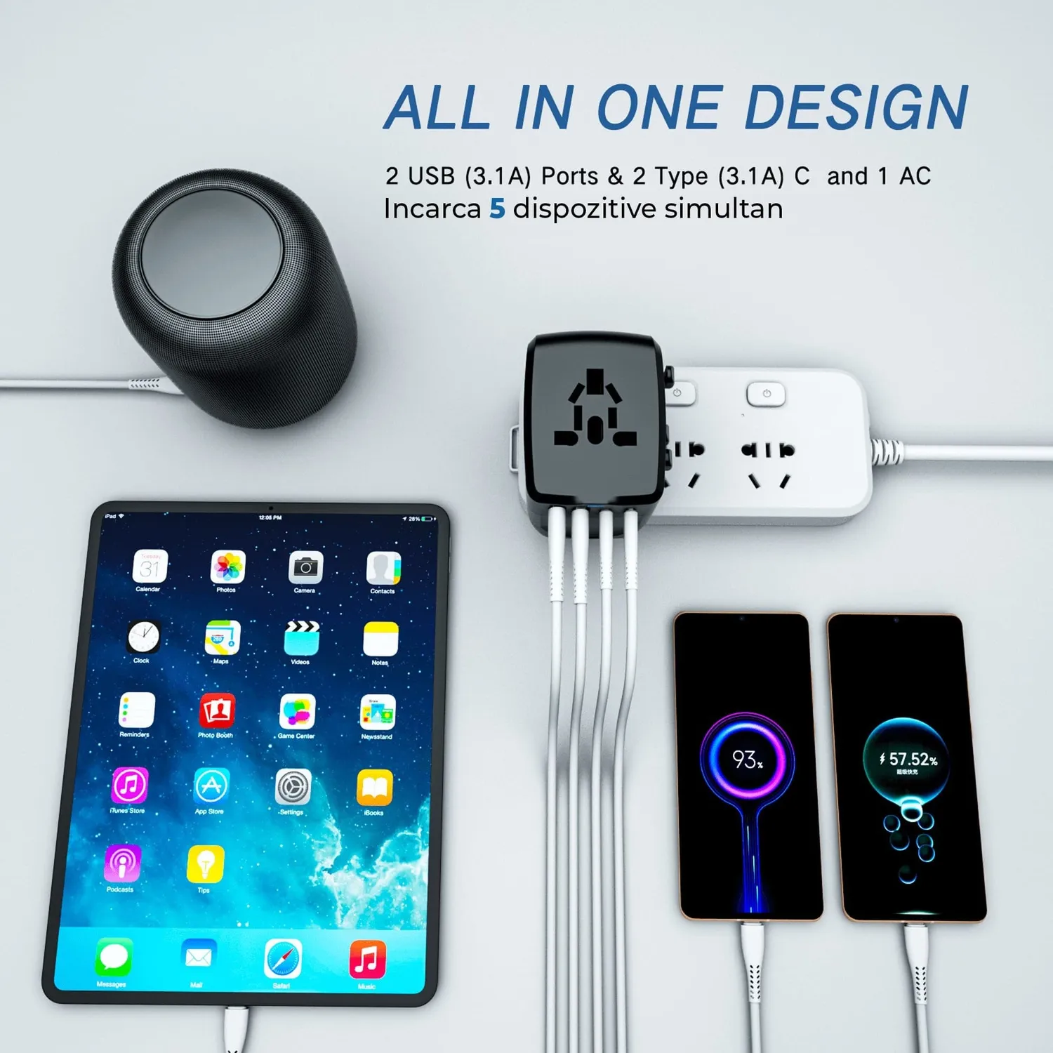 Timebox Adaptor Priza Calatorie 2xUSB 2xType-C Negru