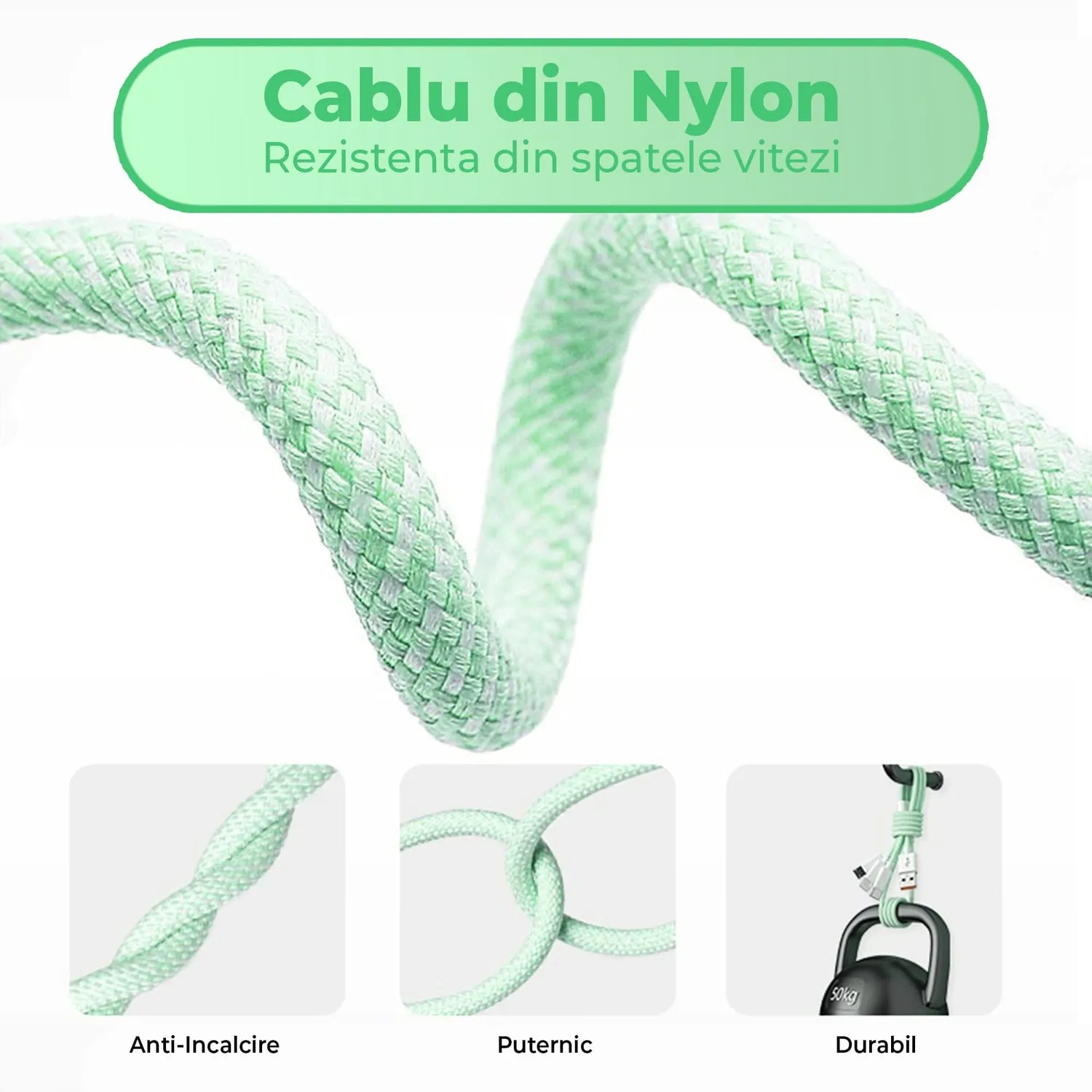 Timebox 3 in 1 66W cablu incarcare verde 1,2m QC3.0