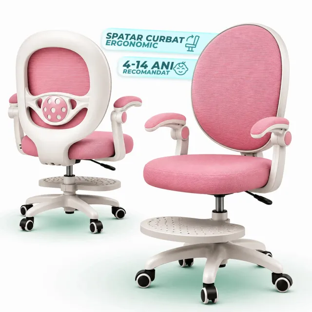 Timebox scaun birou copii roz ergonomic reglabil