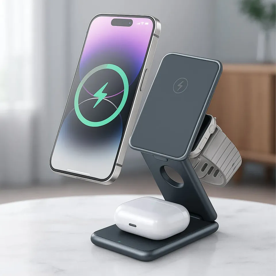 Încărcător Timebox 15W wireless 3 în 1 pliabil MagSafe