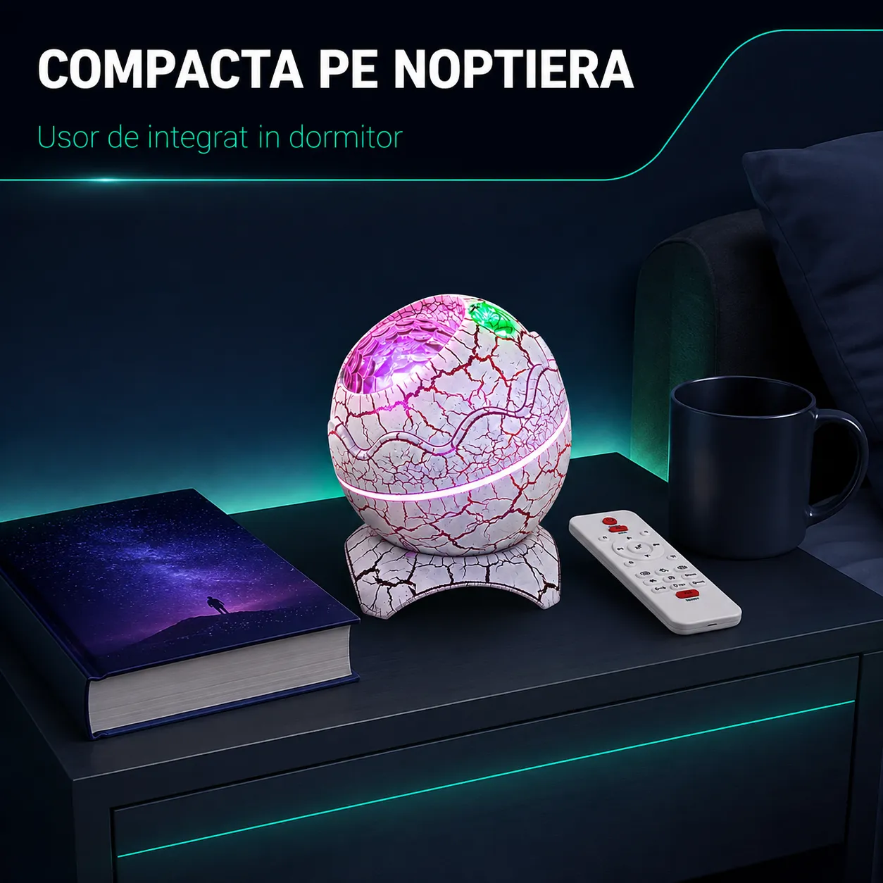 Timebox Proiector Galaxie Lampa Noapte Sunete Albe Alb