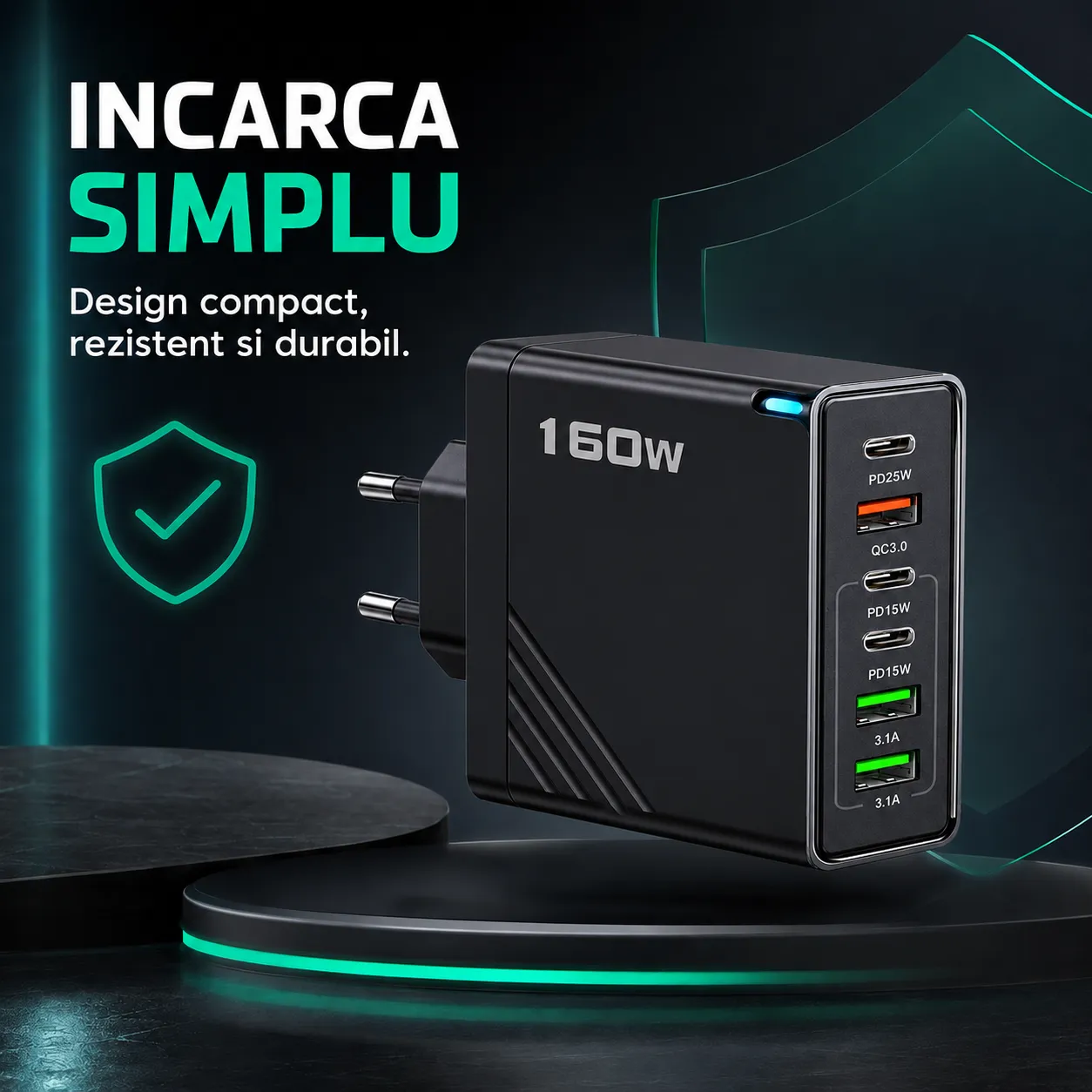 Incarcator retea Timebox 160W cu 6 porturi PD + QC3.0